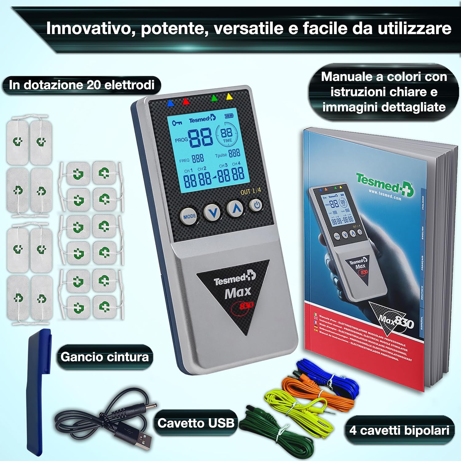 Thumbnail 5 de TESMED Max 830 elettrostimolatore muscolare professionale TENS/EMS con 4 canali e programmi sequenziali WAIMS