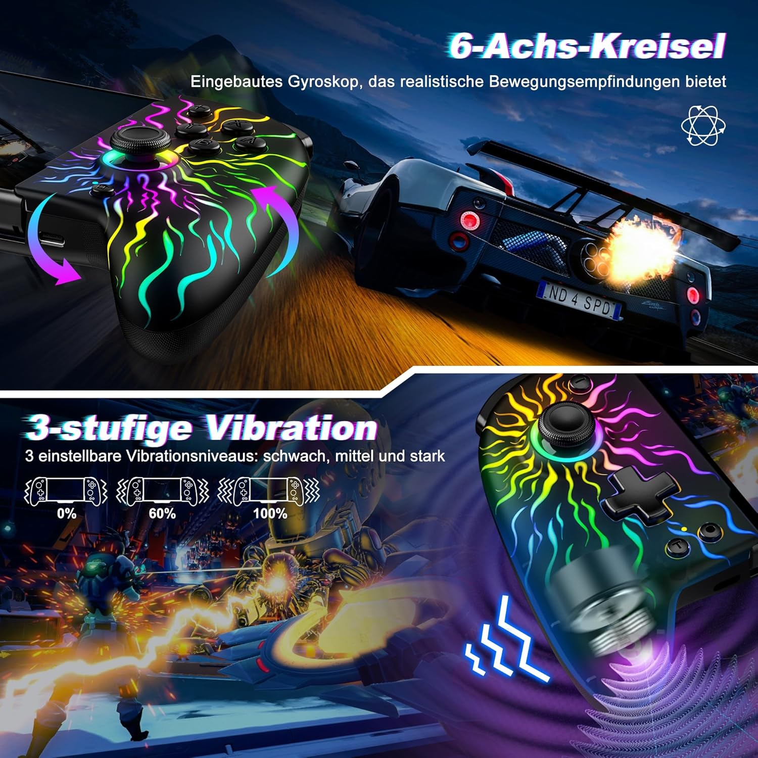 Thumbnail 5 de Elegamefy Wireless Switch 2 Controller mit Hall-Effekt Joysticks (keine Totzone), Turbo, Turbo & RGB für Nintendo Switch 2