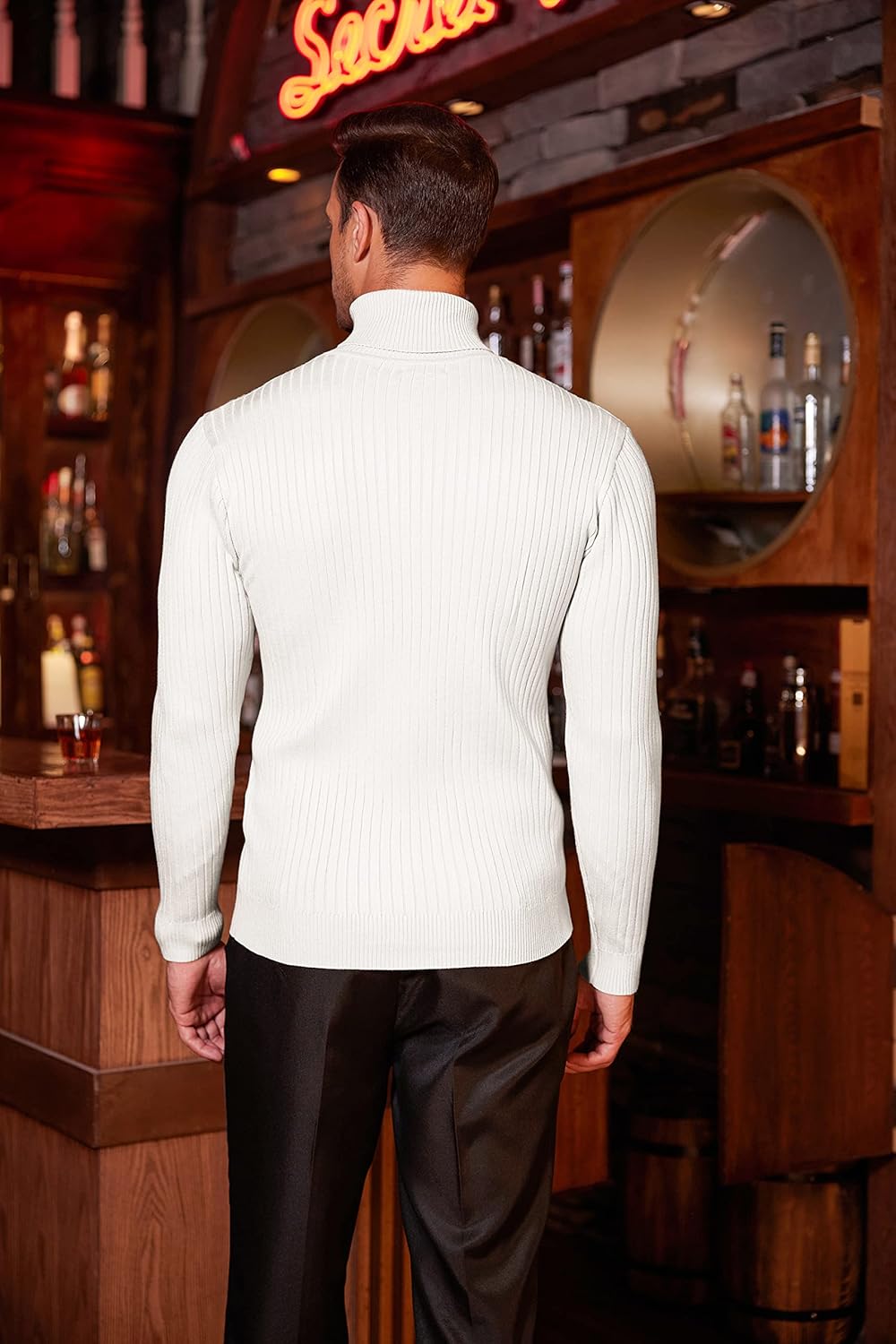 Detalle de Pull à col roulé COOFANDY pour homme – manches longues, maille fine, coupe ajustée