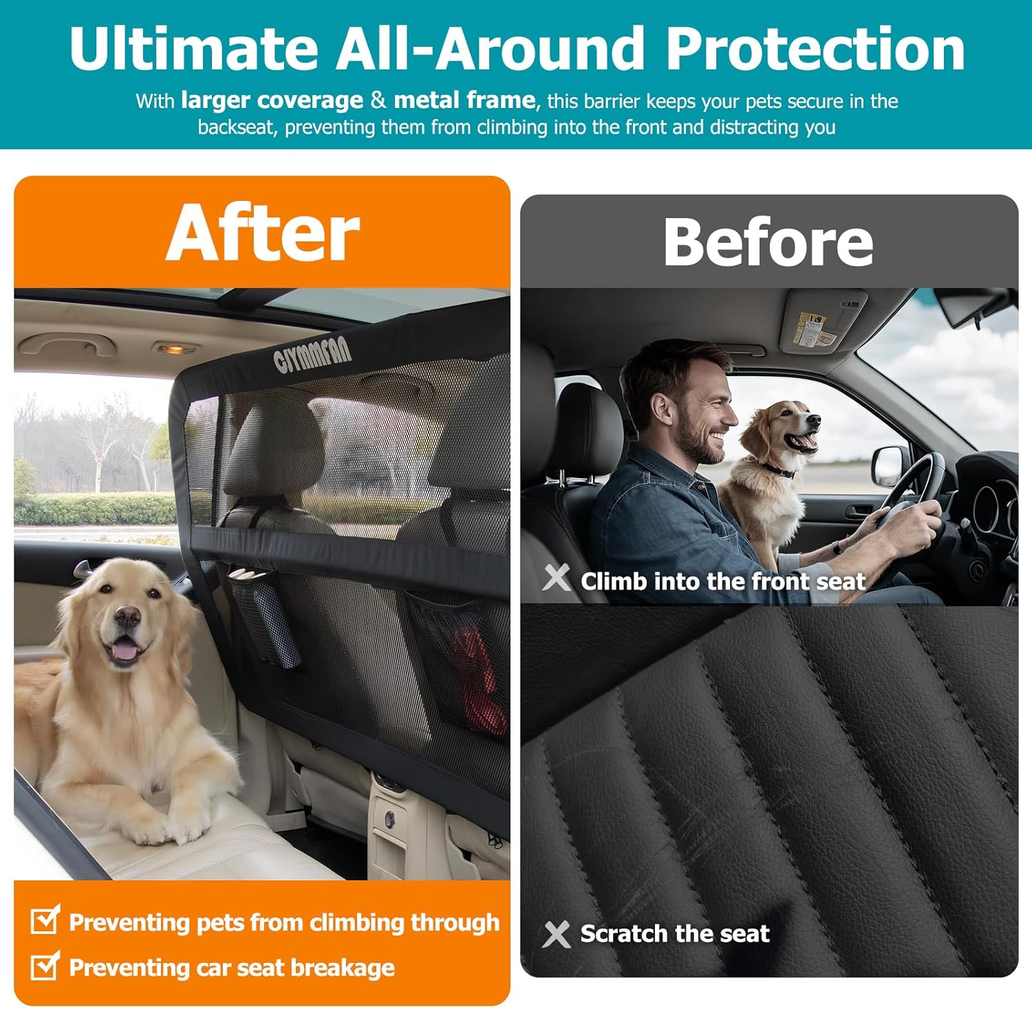 Detalle 2 de CJYMMFAN Dog Guard for Car Back Seat