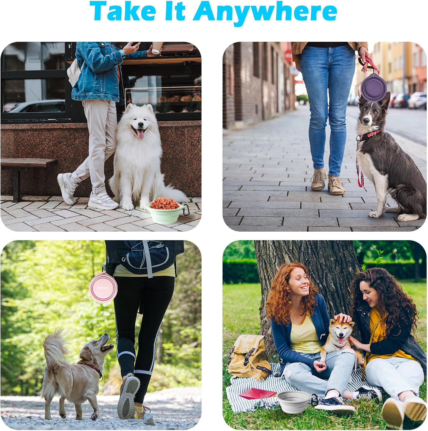 Thumbnail 4 de PetBonus 2-Pack Large Silicone Collapsible Dog Bowls (34oz/1000ml) – BPA-free travel bowls with carabiners