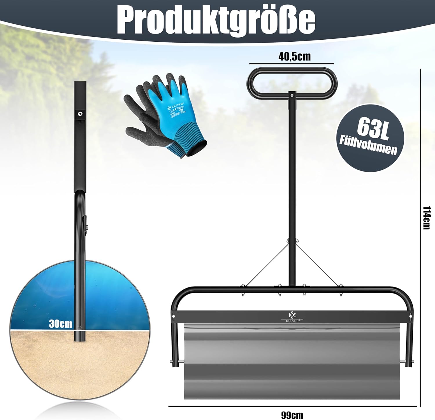 Thumbnail 1 de KESSER® Rasenwalze Metall, befüllbar mit Wasser oder Sand (63 Liter) – 99 cm Arbeitsbreite, inkl. Handschuhe