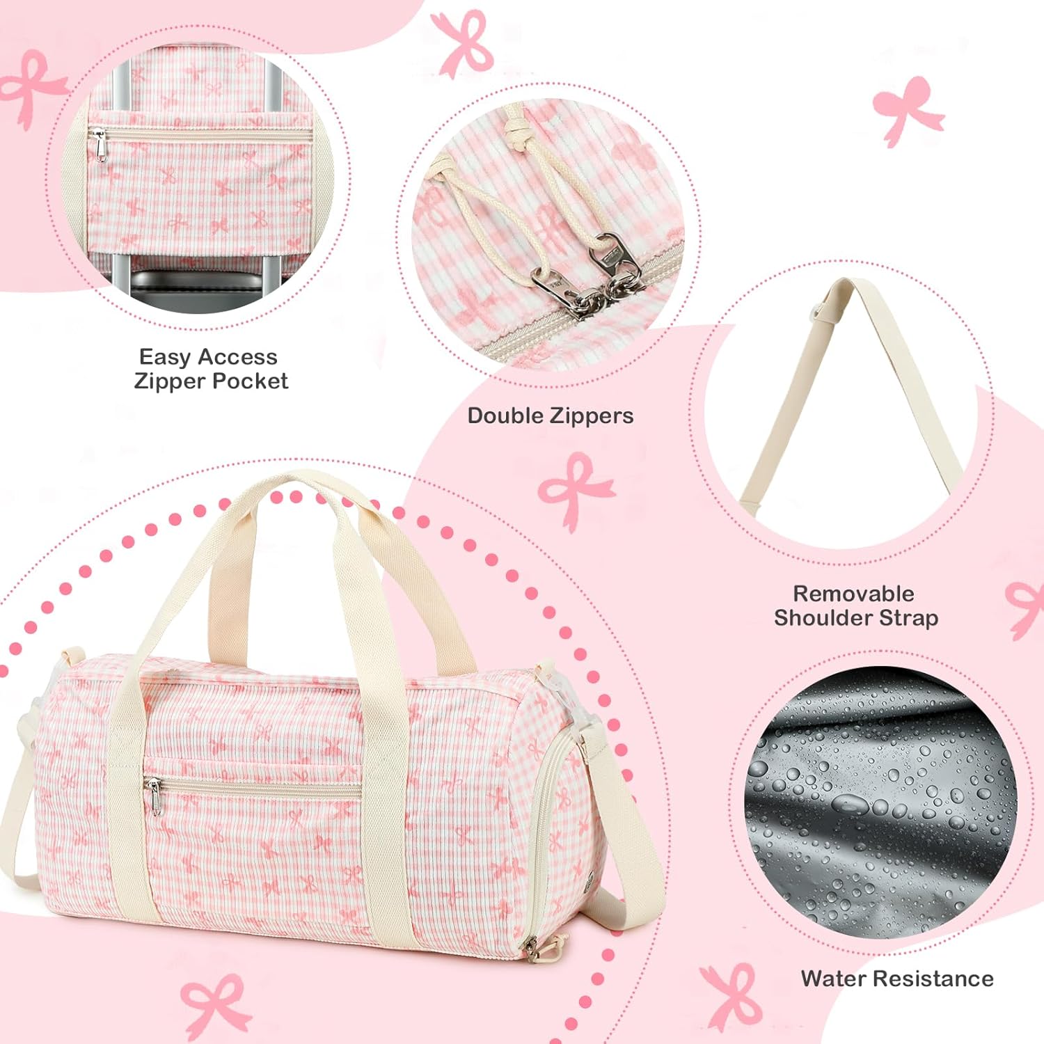 Detalle de Sporttasche Kinder Schwimmtasche mit Nass- und Schuhfach – Rosa Schmetterlingsknoten, 46 L x 22 W x 23 H cm
