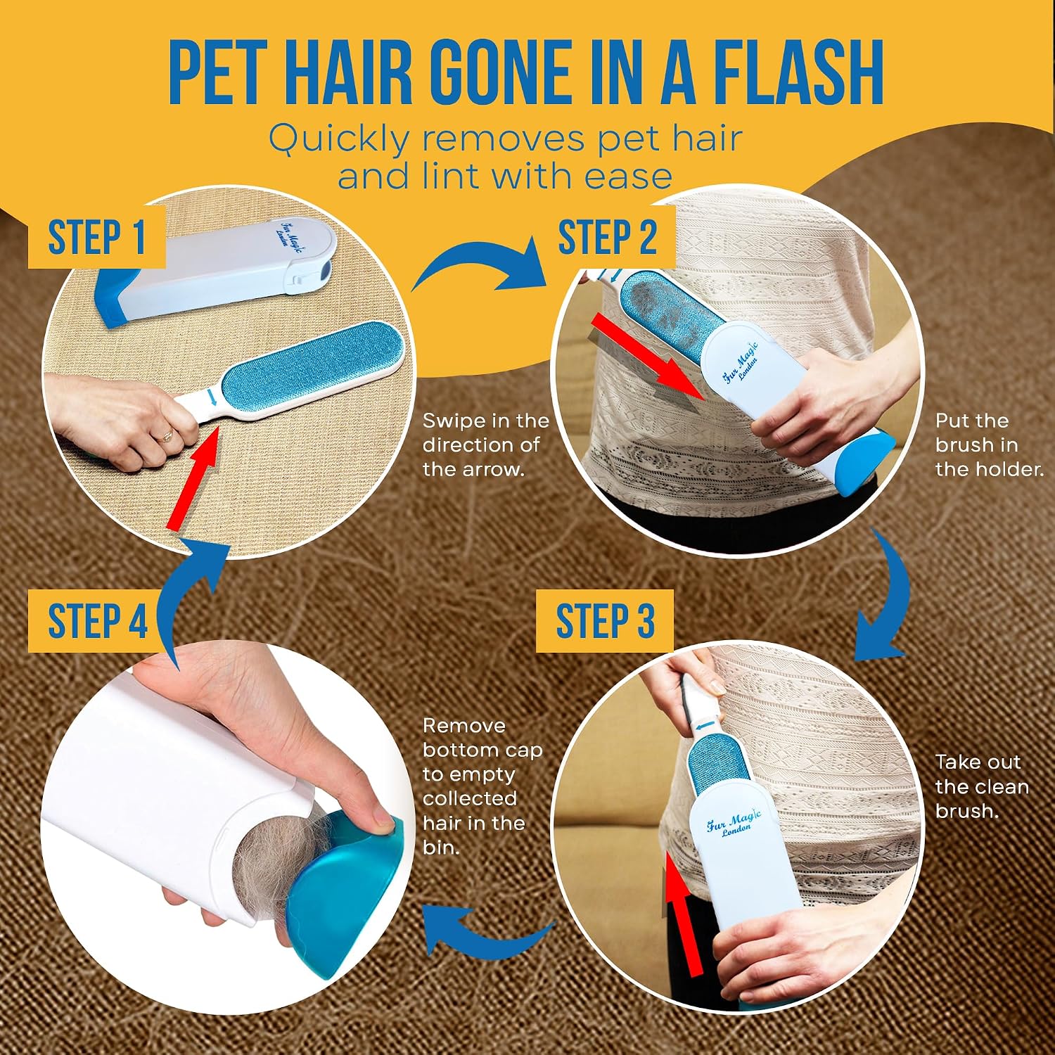 Thumbnail 3 de Fur Magic Pet Hair Remover Brush with Easy-Open Self-Cleaning Base (White) – Reusable lint & fur tool