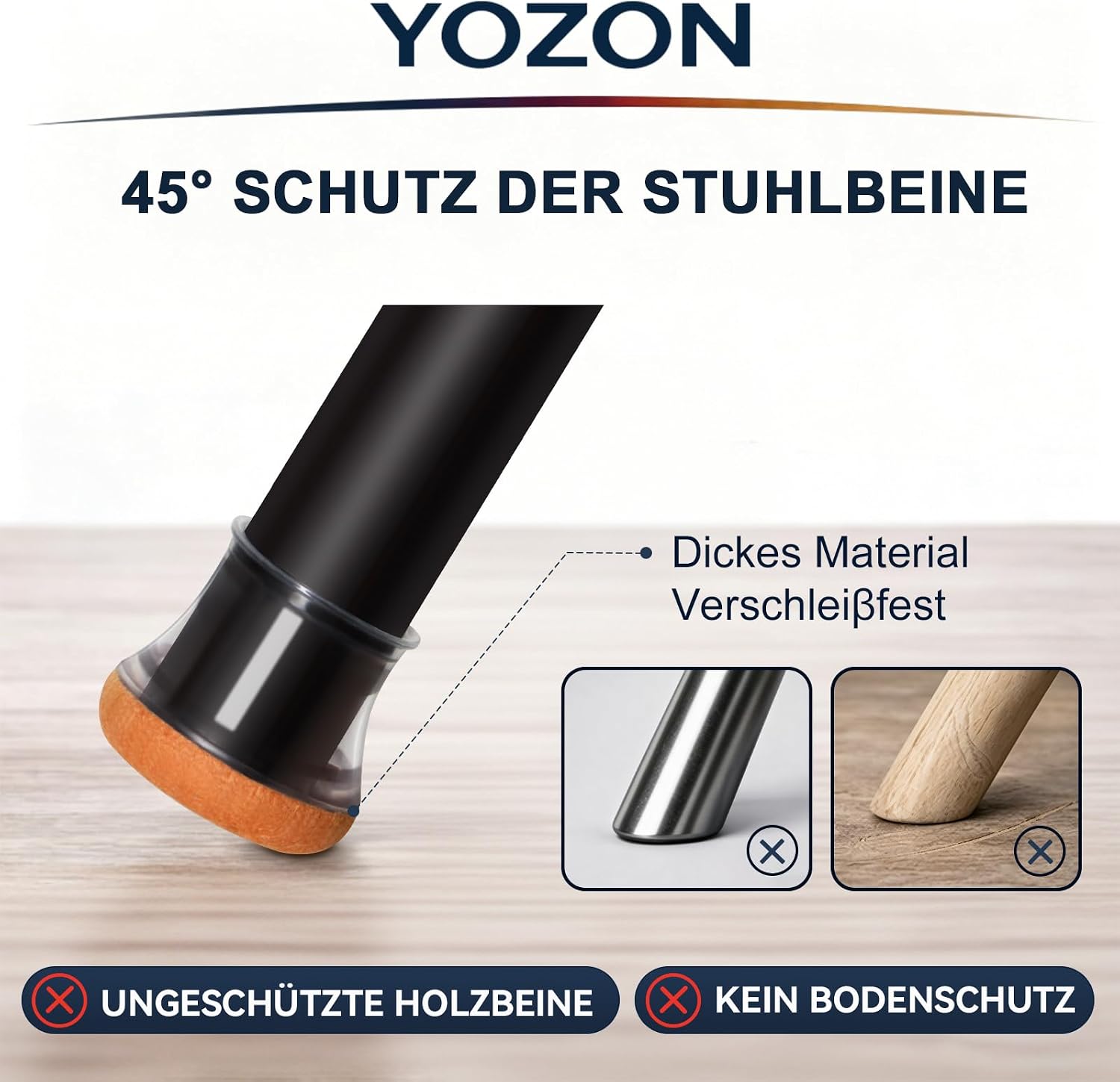 Thumbnail 4 de YOZON 20 Stück Stuhlbeinkappen aus transparentem Silikon mit umwickeltem Filz (Durchmesser 20–30 mm)