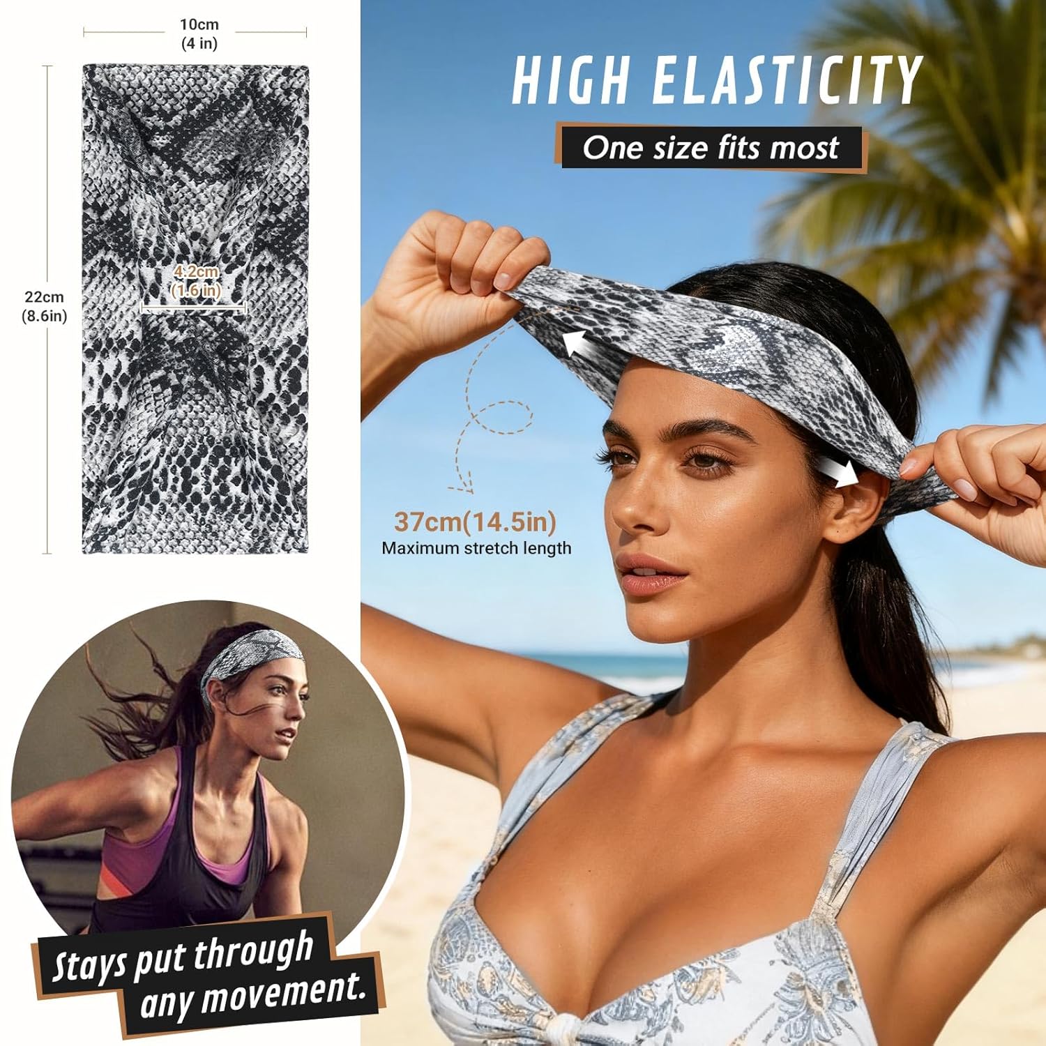 Thumbnail 4 de BELEVO 8 Stück Haarband Damen – elastische, rutschfeste Stirnbänder für Yoga, Sport und Alltag