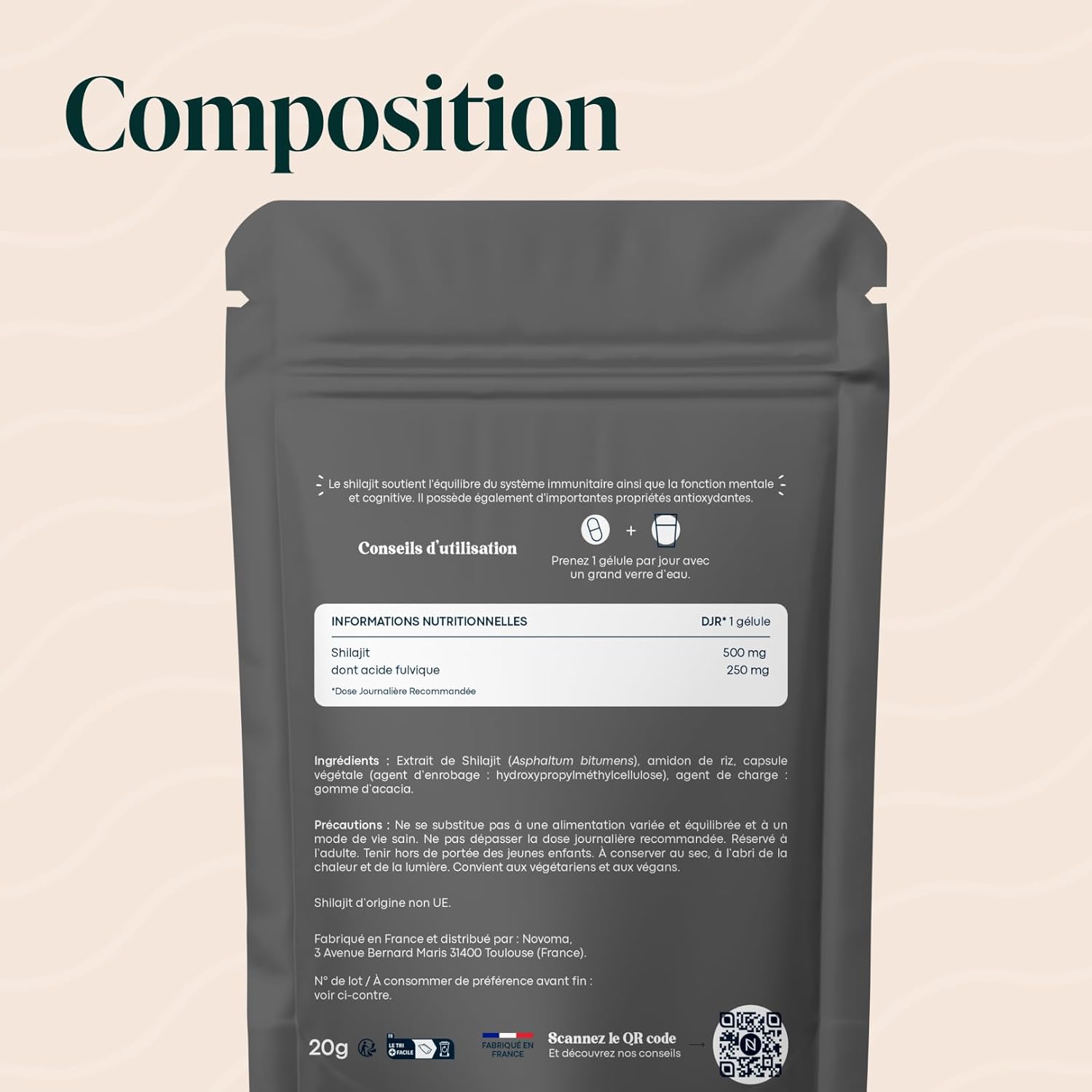 Thumbnail 6 de Shilajit Pure 500 mg – 50% d’acides fulviques (30 gélules) Essentials by Novoma