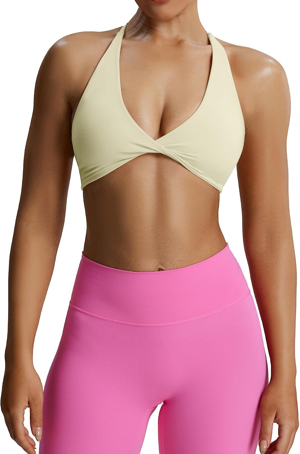 Detalle de Aoxjox Sienna Twist Bra: Women's Workout Crop Tank for Low-Impact Training
