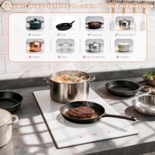 Detalle de Karinear Plaque Induction Blanc 2 Feux – 3500 W, Boost, Pratique et Facile à installer