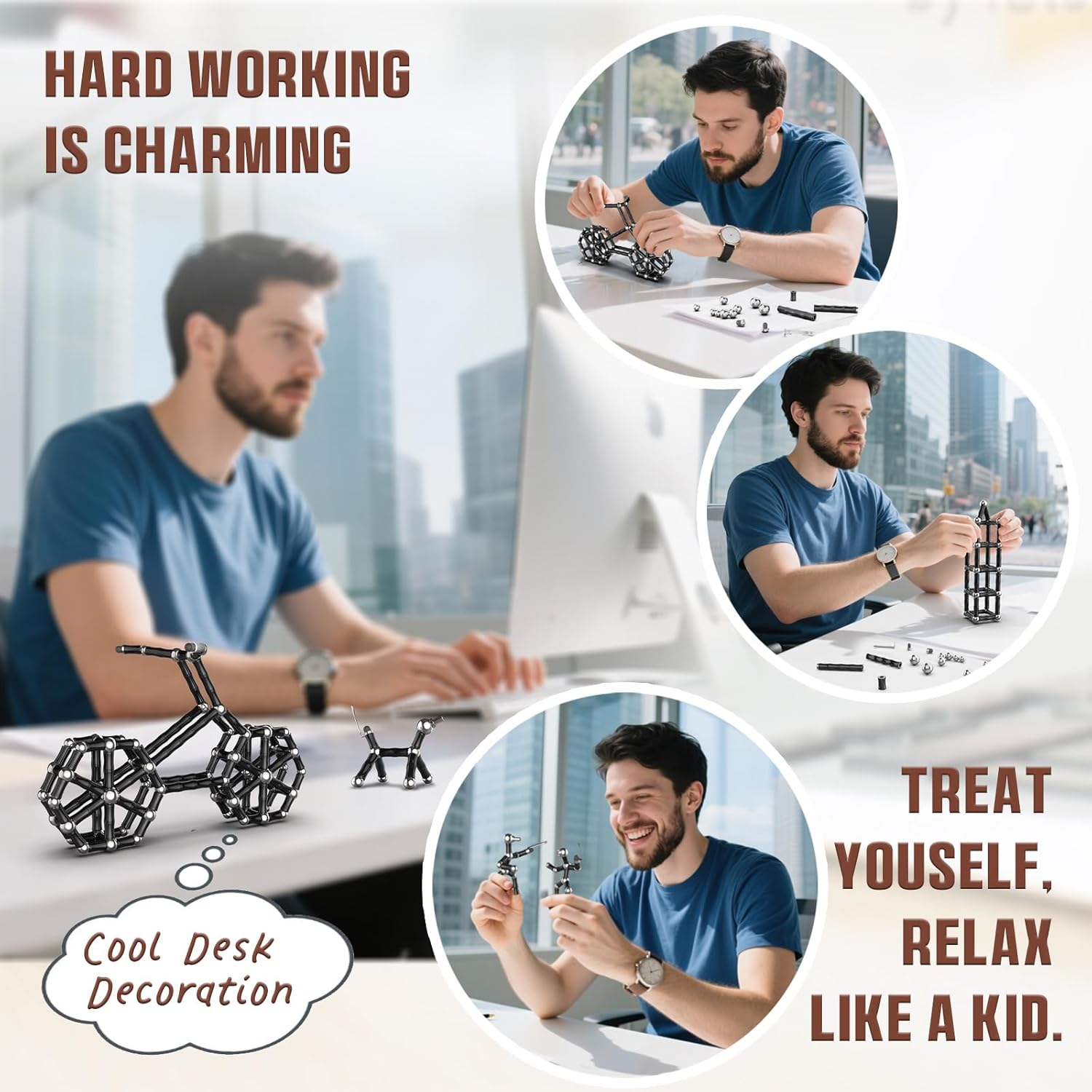 Detalle de Tigerhu Penna Magnetica multifunzione antistress con accessori (nera) – fidget pen da scrivania e gioco