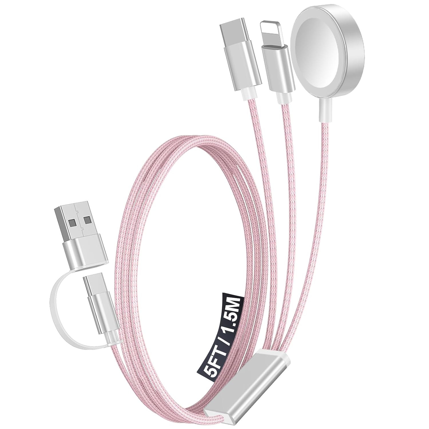 Detalle de xiwxi 3in2-Pink001 3-in-2 Charging Cable, 5 ft Braided, Pink