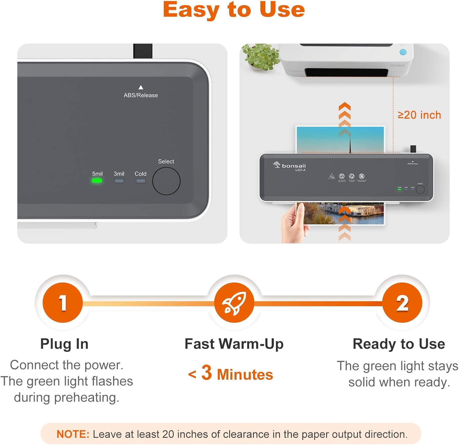 Detalle de Bonsaii 9-Inch Laminator, Hot and Cold Modes, ABS Jam Release