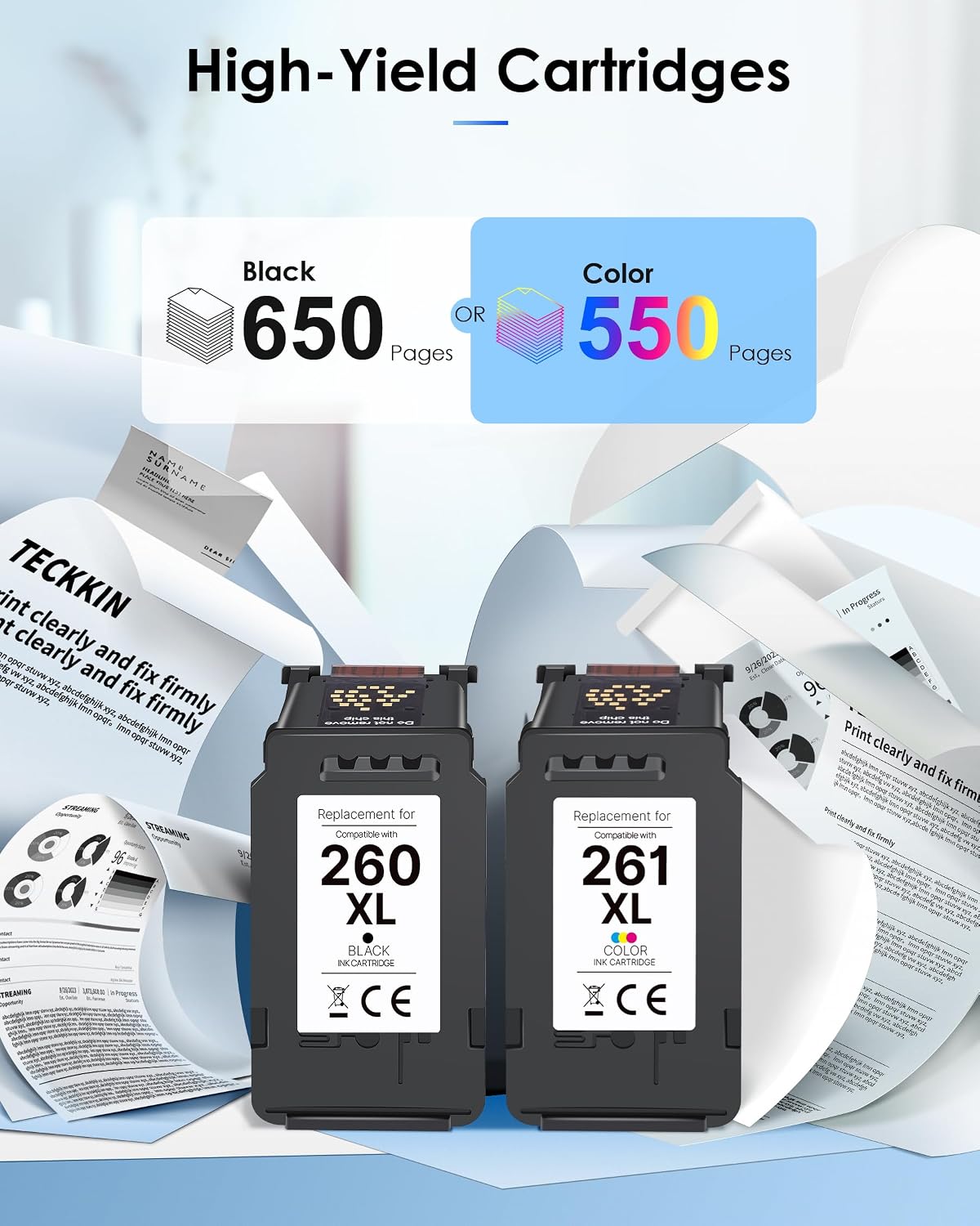 Thumbnail 2 de TECKKIN 260XL 261XL Ink Cartridges for Canon PIXMA, Black and Colour