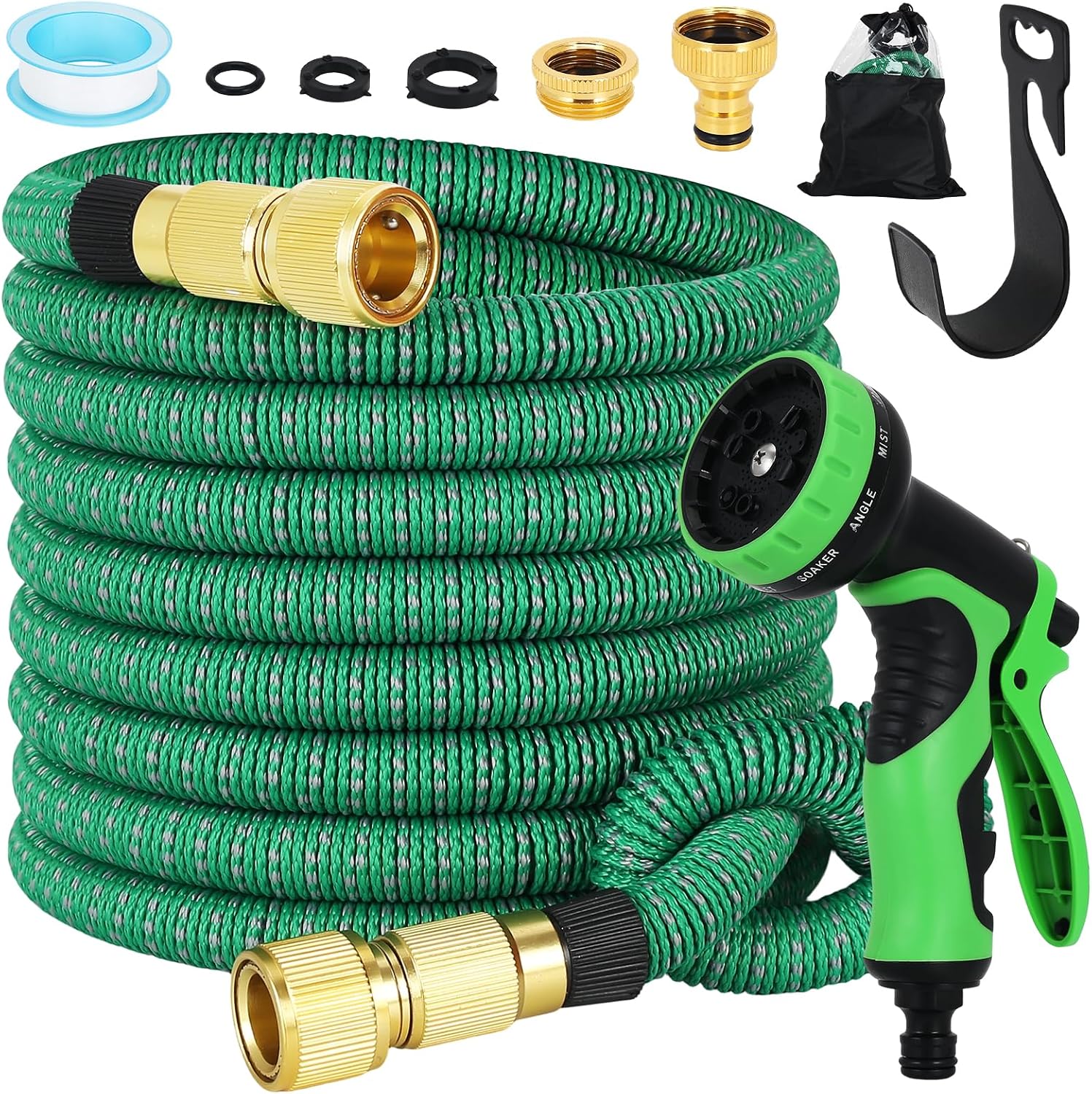 Detalle de Expandable Garden Hose with 10-Pattern Nozzle and Brass Connectors (75FT/23M)