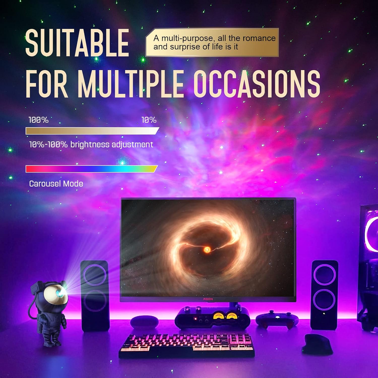 Detalle 1 de Mooyran TYD-YHY-001 Astronaut Galaxy Projector with Remote and 9 Nebula Effects