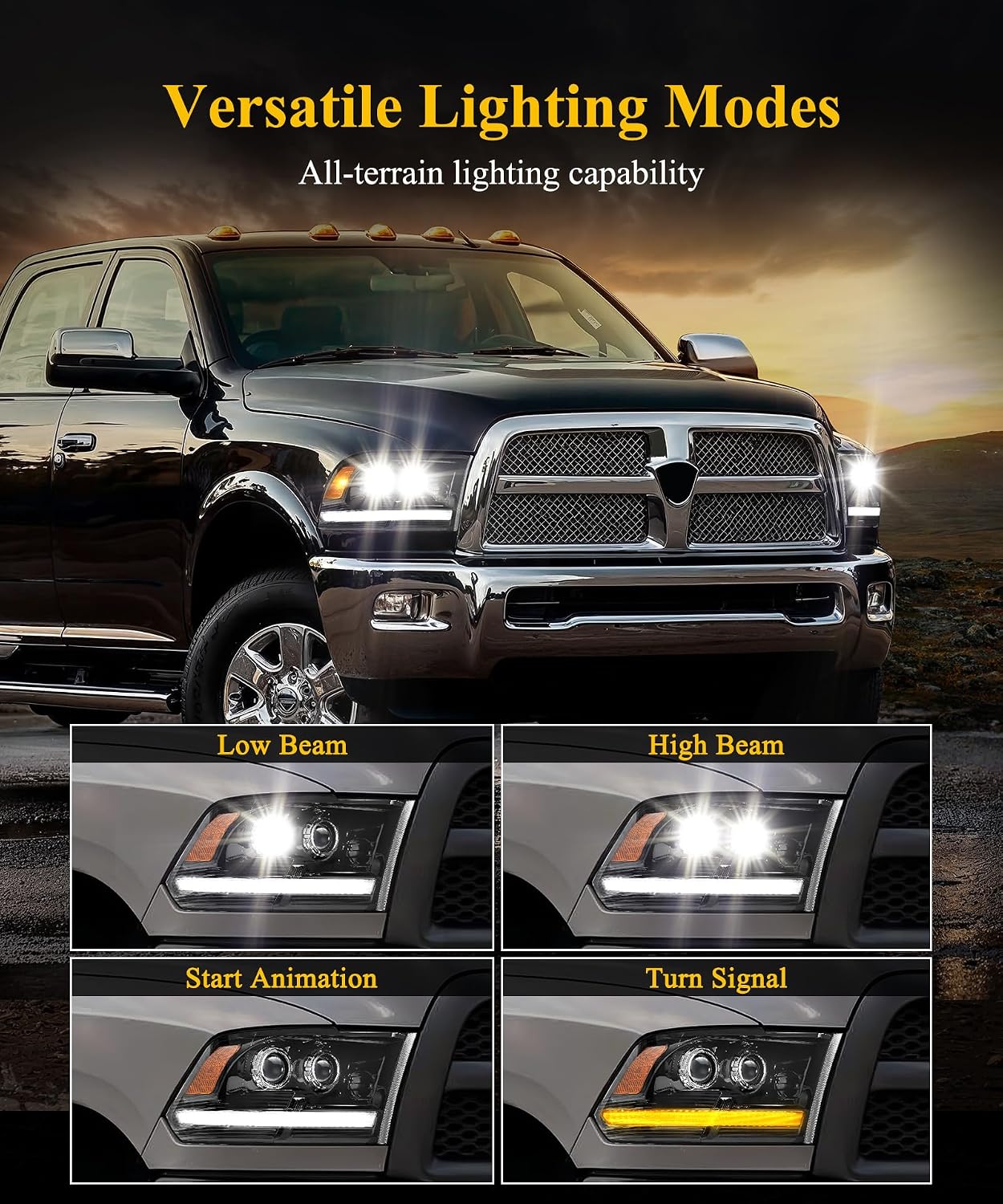 Thumbnail 3 de Partsam Full LED Headlights Assembly (DOT Approved) for 2009-2018 Ram 1500/2500/3500, Dual Projector LED Pair