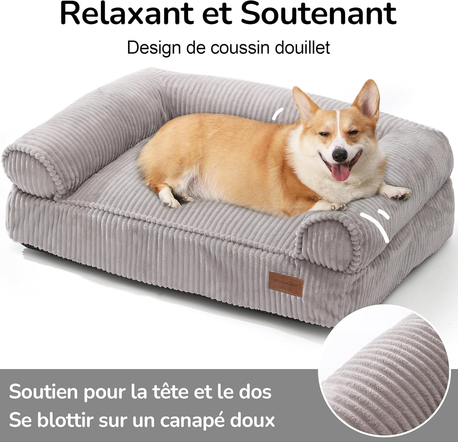 Thumbnail 1 de FUKUMARU Panier Chiens Chats – Canapé-lit 93 cm, grande taille, intérieur memory foam, housse déhoussable et lavable