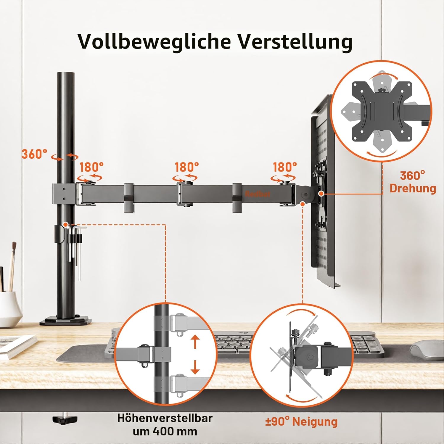 Detalle 2 de Redbat Monitorarm mit Laptopablage 420 mm