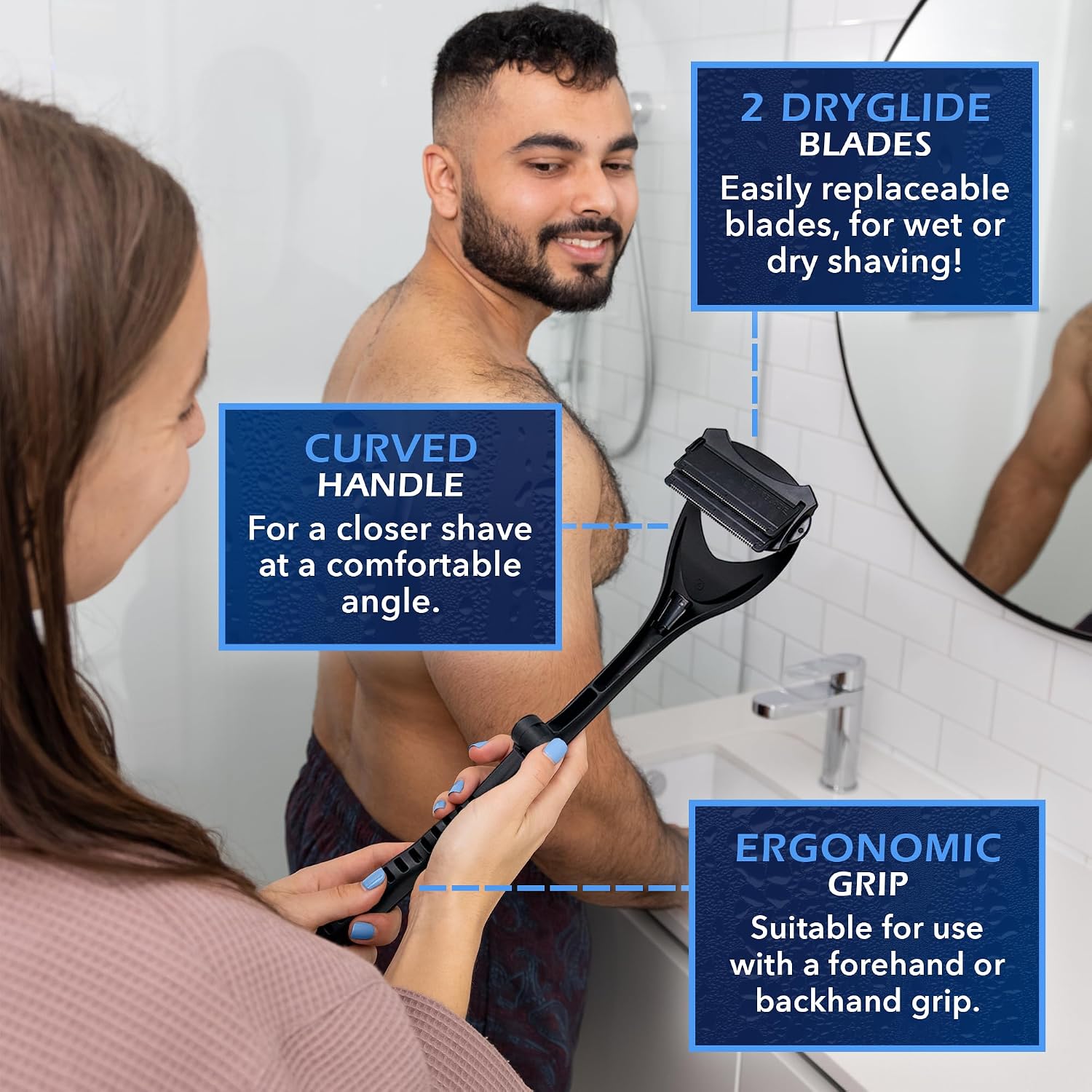 Detalle 1 de baKblade 2.0 PLUS Back Shaver for Men (DIY) with Ergonomic Handle — Shave Wet or Dry