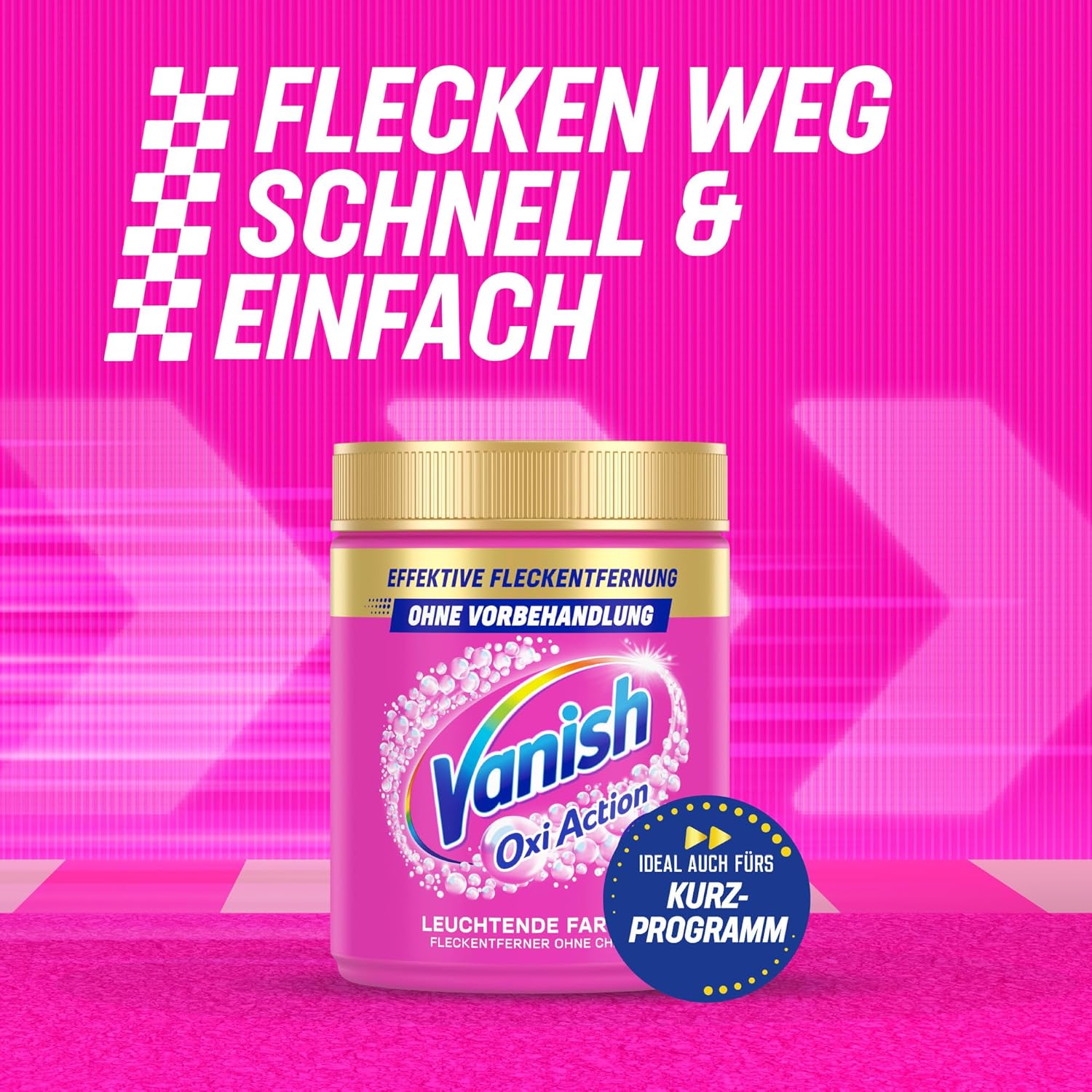 Detalle de Vanish Oxi Action Pulver Pink 1 x 1,125 kg – Fleckenentferner & Wäsche-Booster für bunte Wäsche ohne Chlor