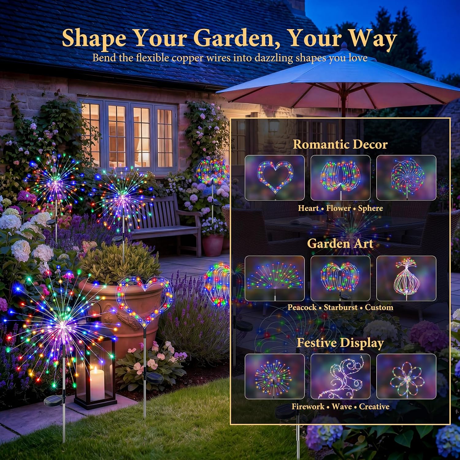 Detalle 2 de Fairdeer SF05 Solar Starburst Garden Lights, 4-Pack, 120 LED, Multicolour