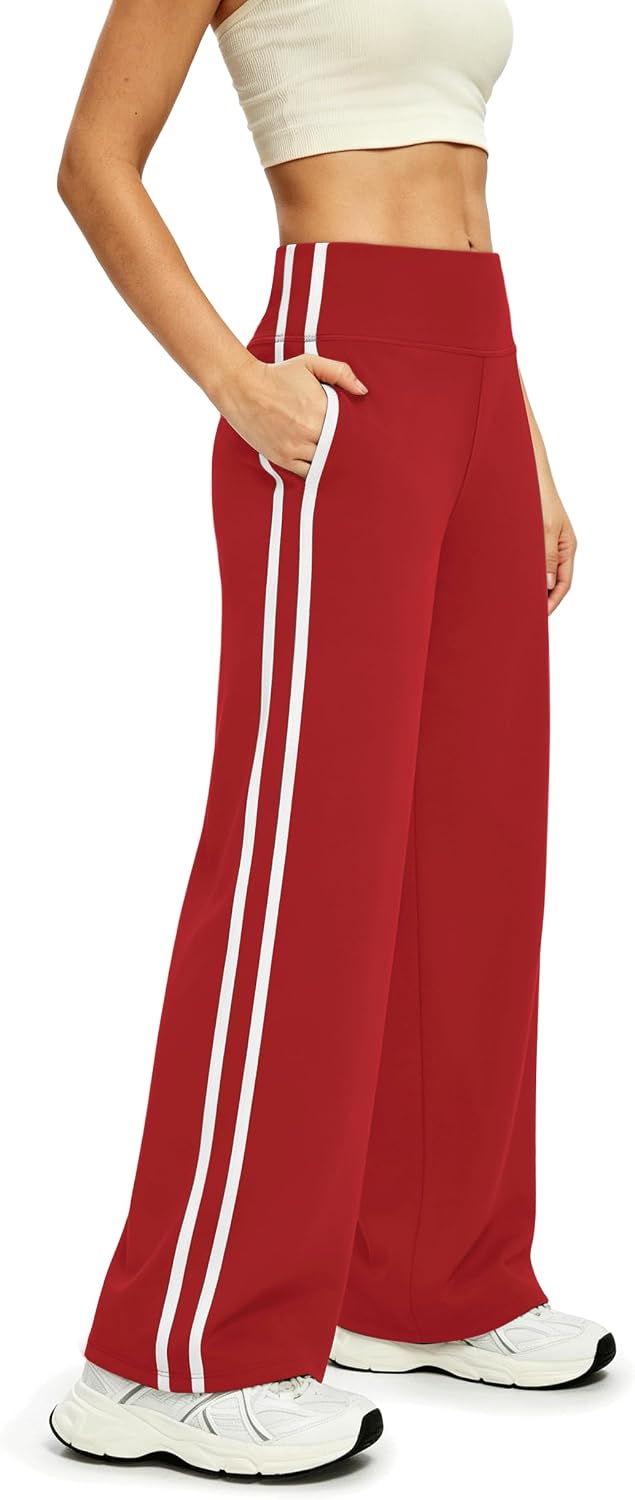 Detalle 2 de Alaroo Women's Wide-Leg Track Pants with High Waist, Side Stripes and Pockets