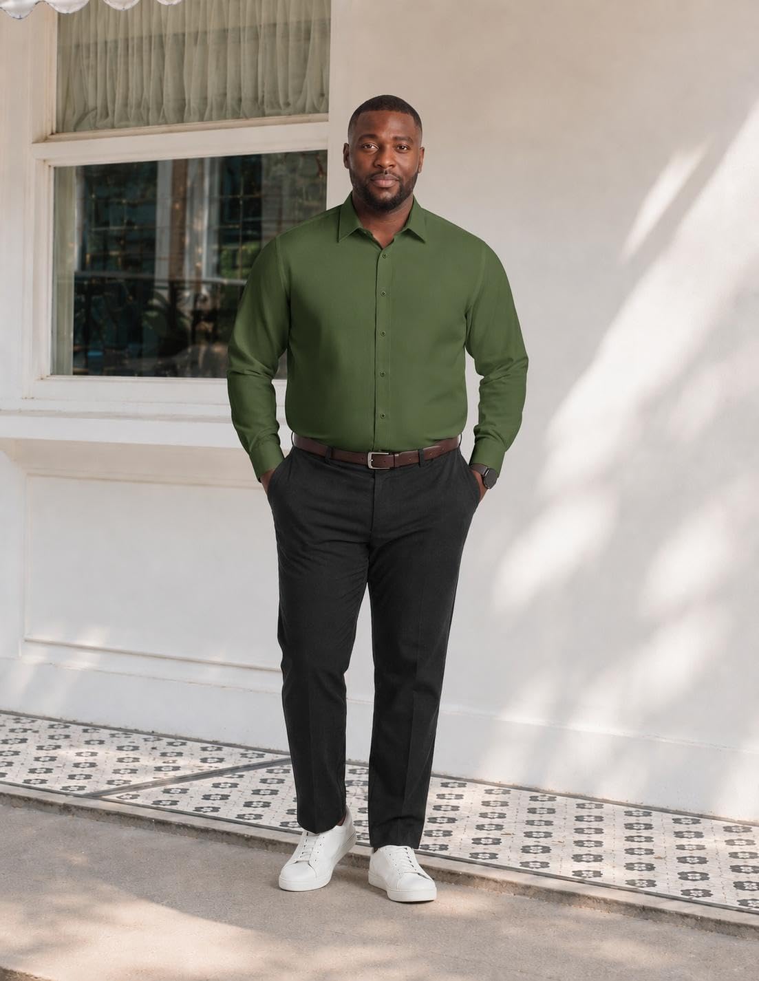 Detalle de COOFANDY Big and Tall Dress Shirt, Polyester-Spandex Blend