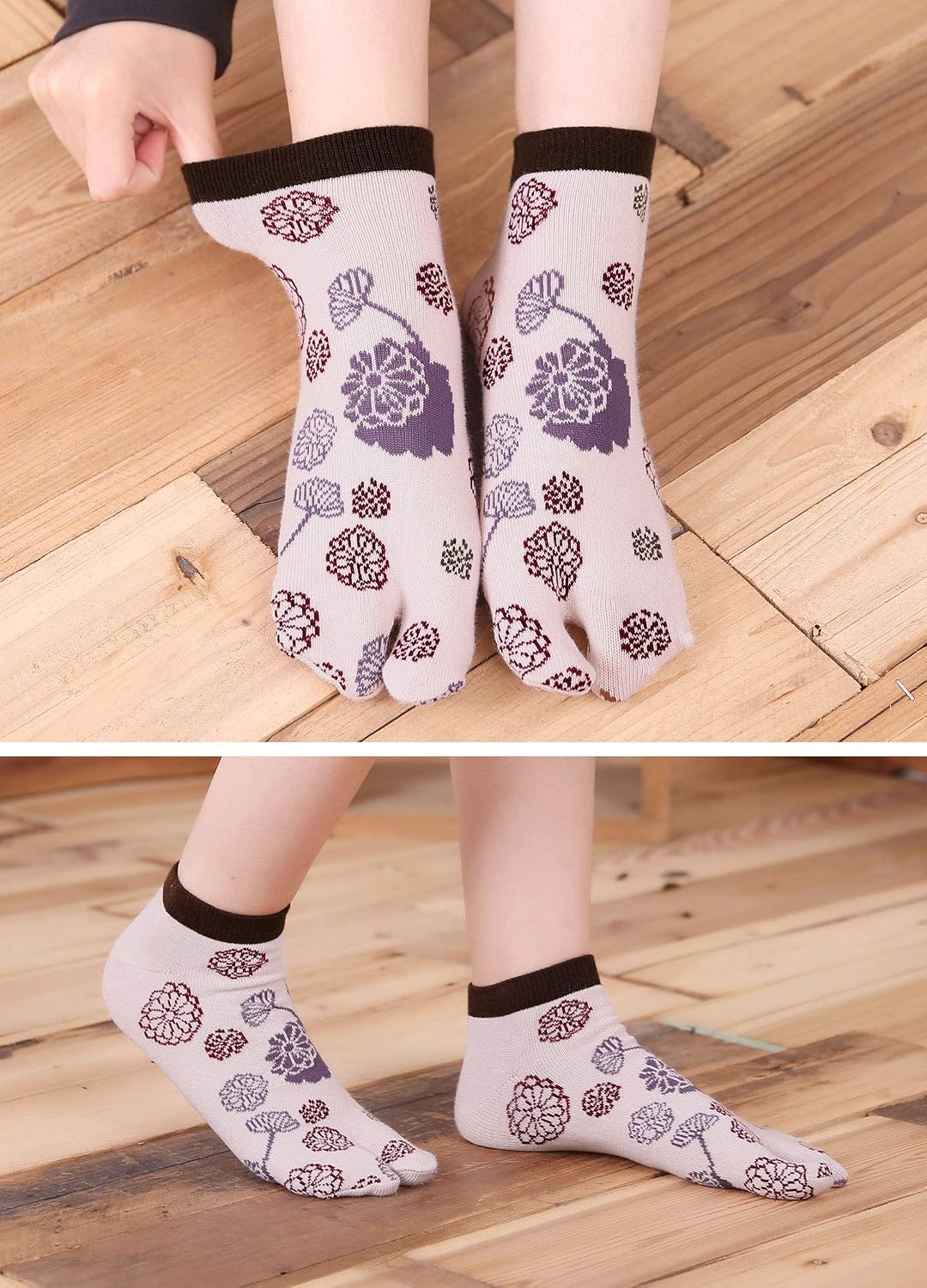 Detalle de PUTUO Chaussettes Tabi Femme Japonaise Flip Flop Sandale Geta – 4 Paires, coton 36–41