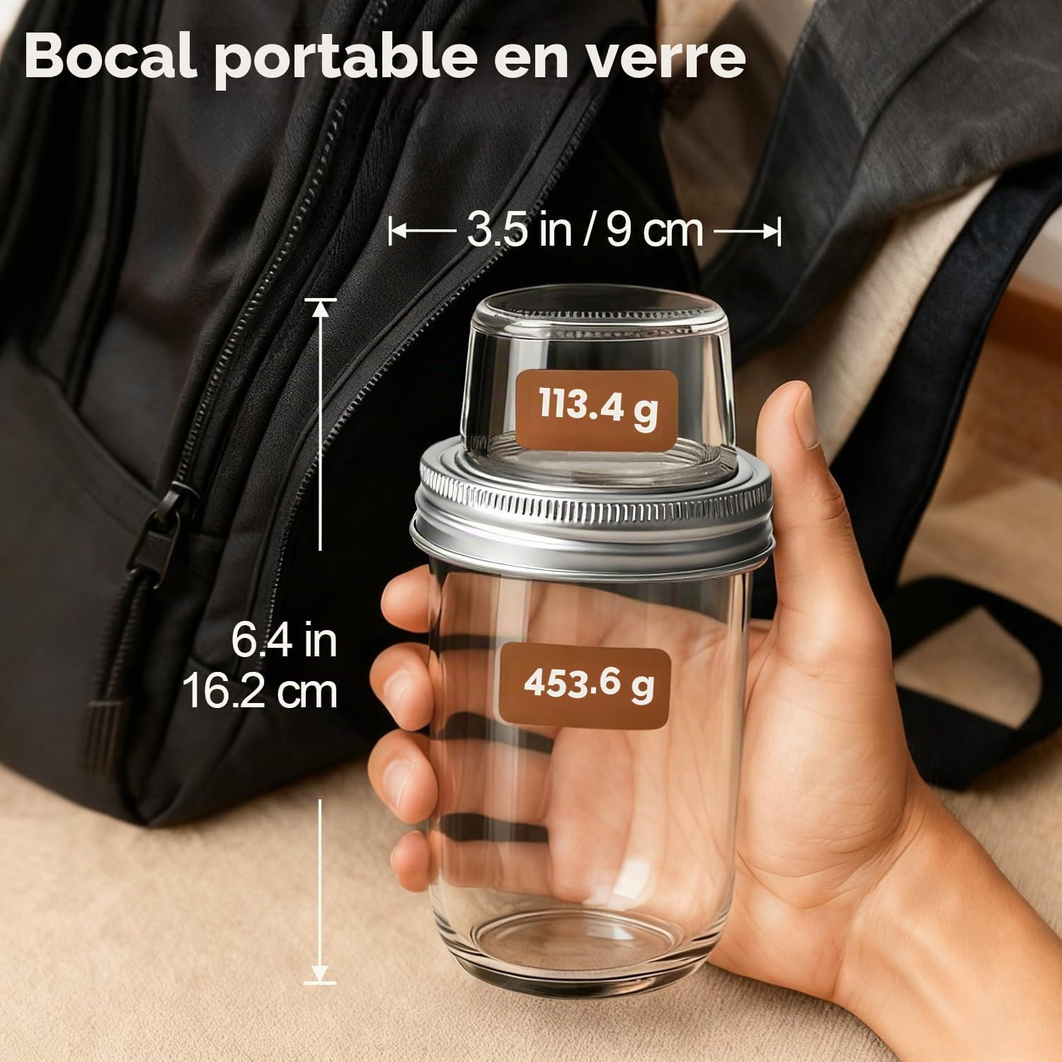 Detalle 2 de ComSaf Overnight Oats Gläser/480+120ml/2pcs yoghurtpotten van glas, set van 2