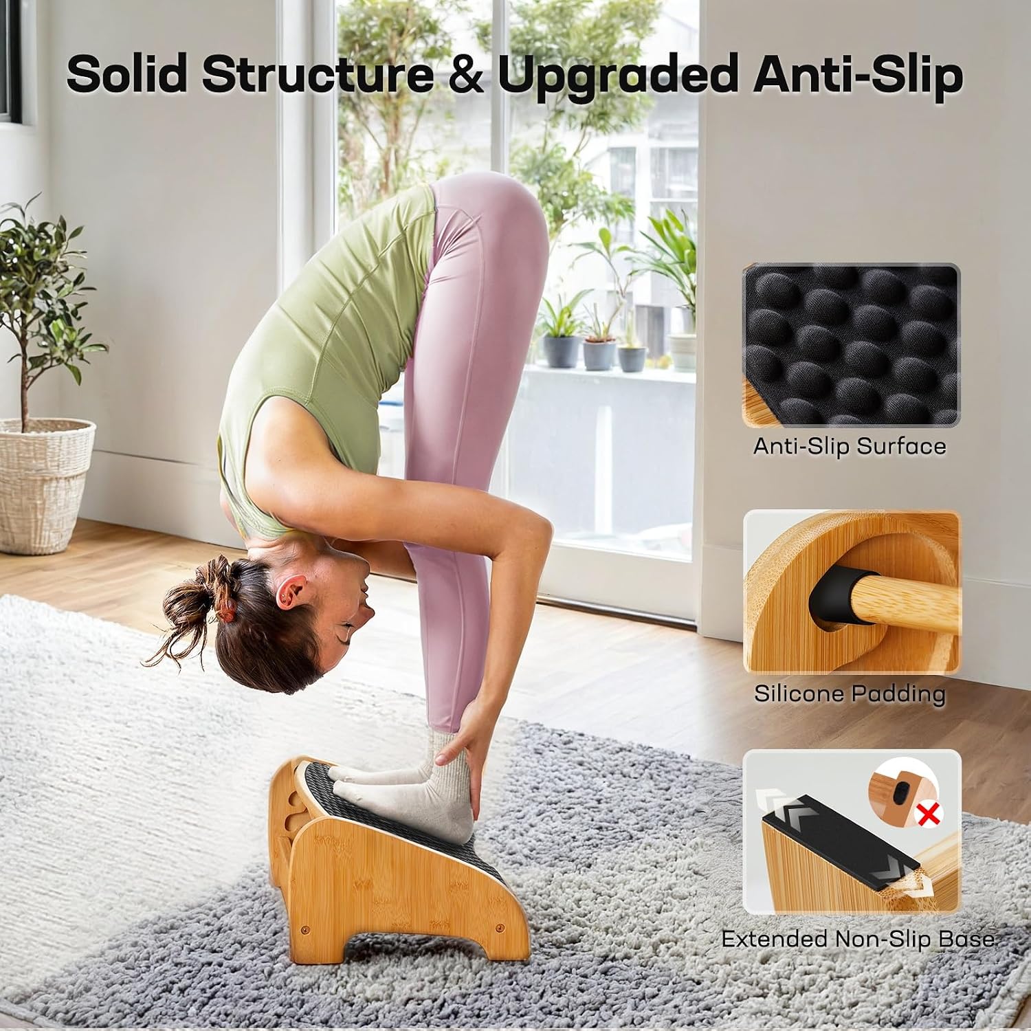 Thumbnail 5 de HUANUO Bamboo Under Desk Footrest – Ergonomic, Adjustable, and Feet-Soothing Support