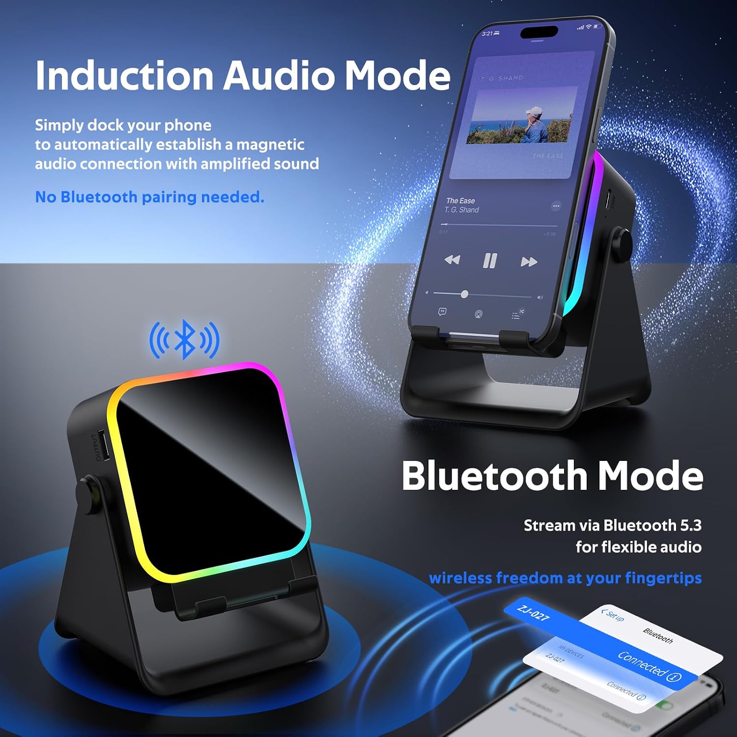 Detalle 2 de GLOPUS 1 5-in-1 Cell Phone Stand Speaker with Bluetooth and 8 RGB Modes
