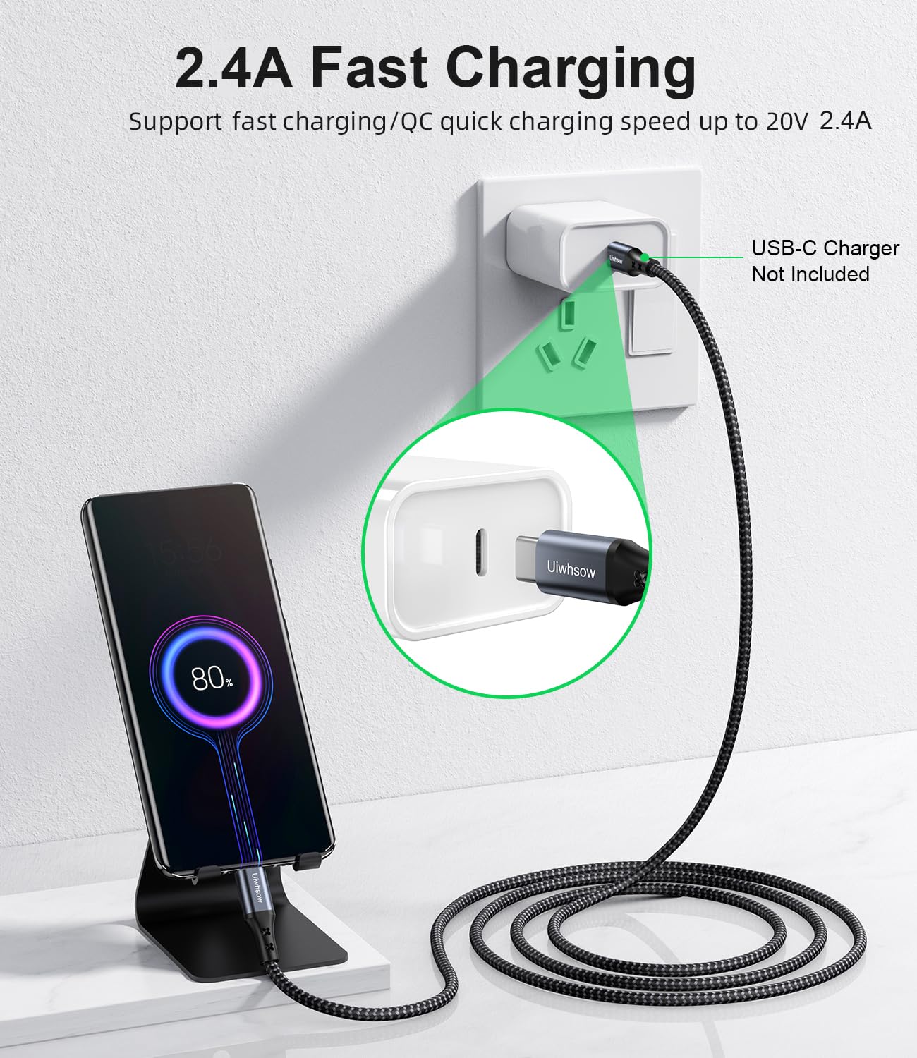 Detalle 2 de 3BAO USB C auf Micro USB Kabel 4M – Nylon Geflochtenes Kabel mit USB-C zu Micro USB