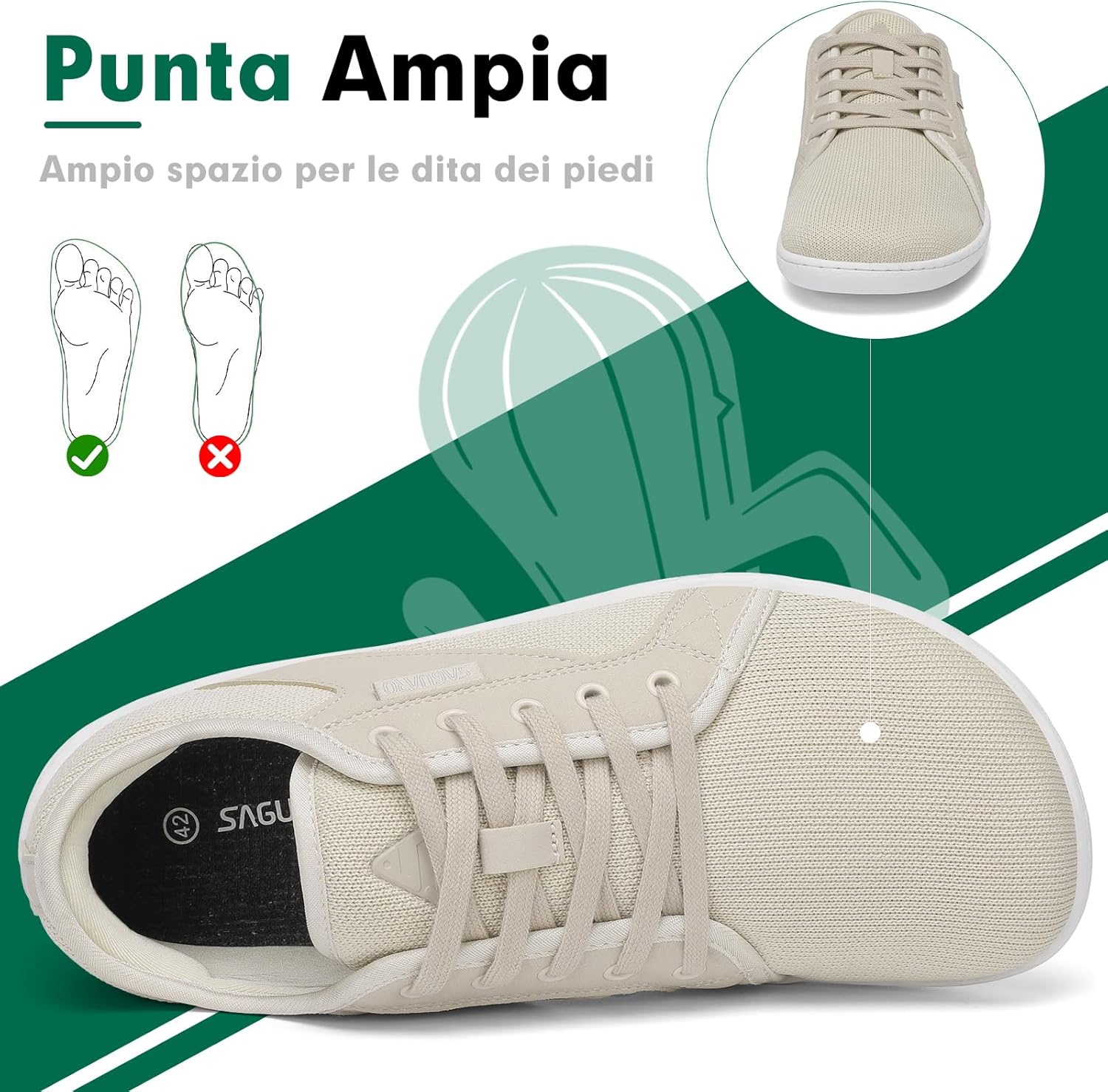 Thumbnail 2 de SAGUARO Unisex Knit Scarpe Barefoot with Suola Zero Drop Luck I (Taglie 36-48)