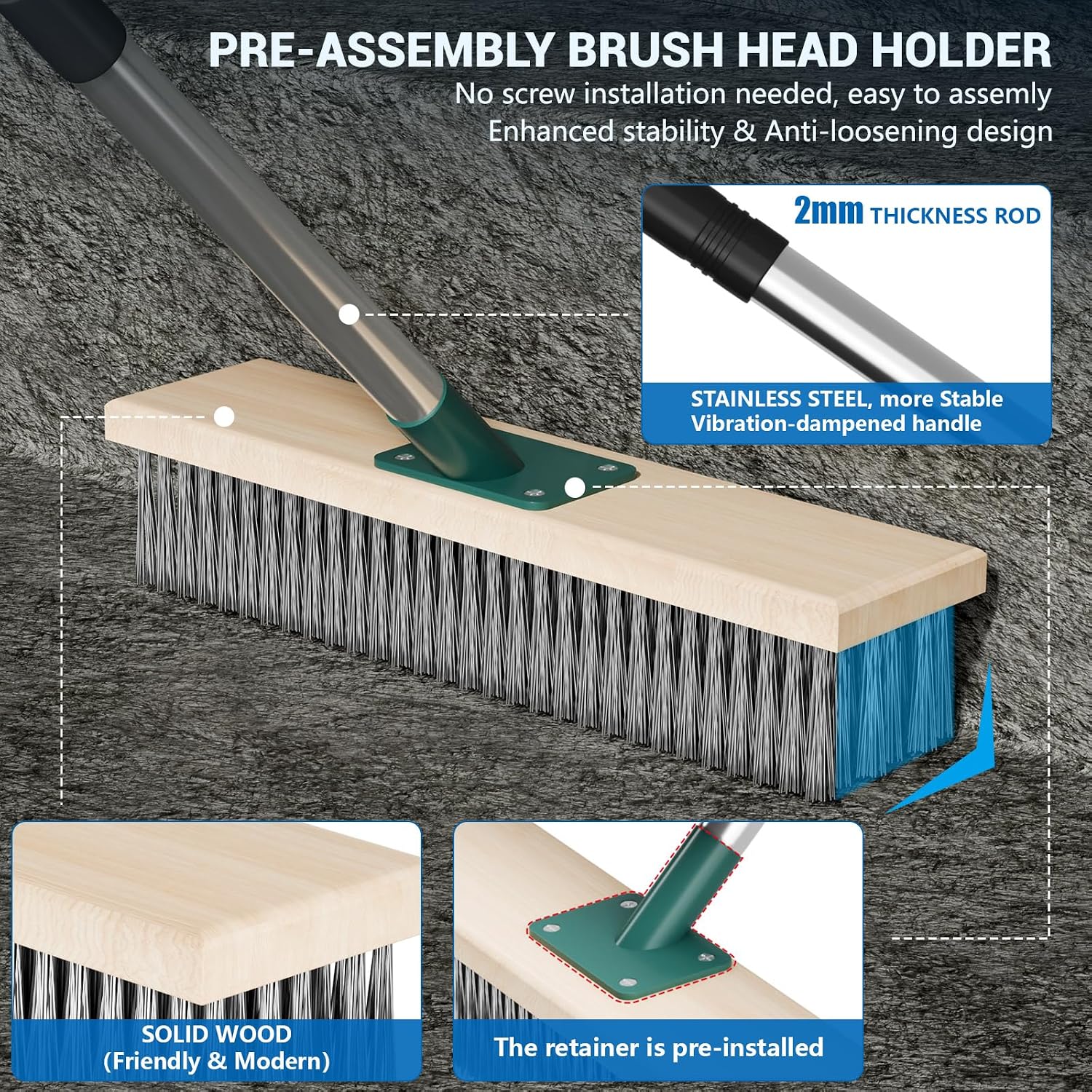 Detalle de Scalnuvyyh Heavy Duty Wire Broom with 57" Handle and Stainless Steel Bristles