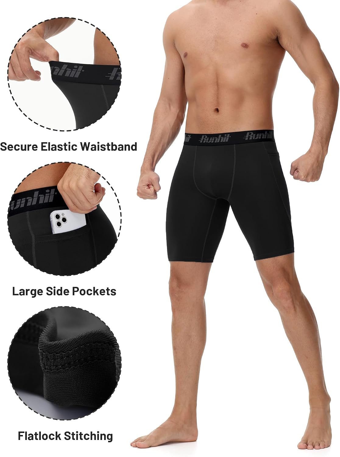 Detalle de Runhit Men's Compression Shorts, 9-Inch