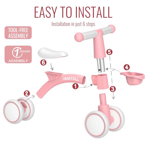 Thumbnail 3 de Umatoll bicicleta sin pedales para niños desde 1 año con canasta (rosa)