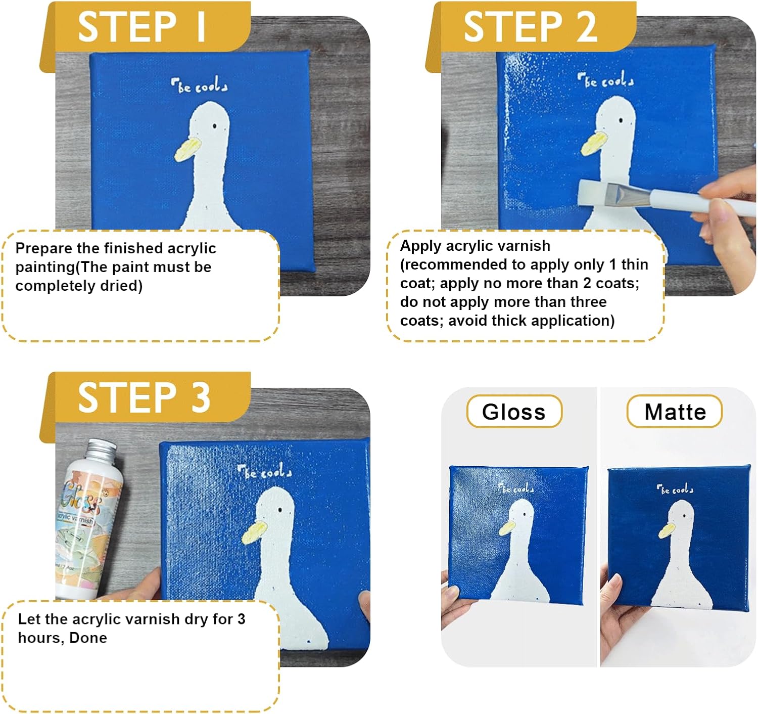 Thumbnail 3 de Vernis peinture acrylique EIGTWEN (2 x 100 ml) Brillant + Mat – protection contre le jaunissement, les craquelures et la poussière