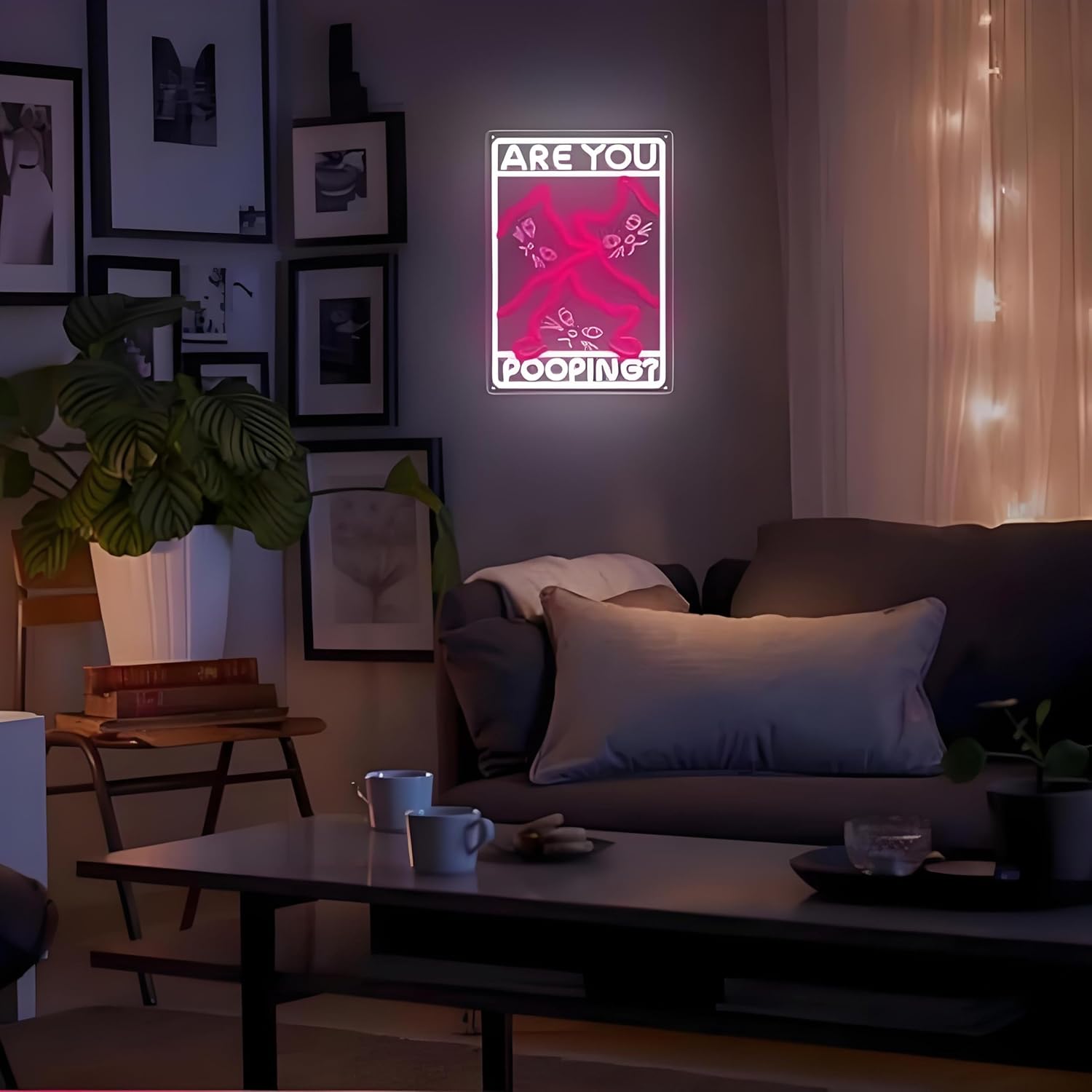 Detalle de Are You Pooping Neon Schild – LED Rosa Katzen-Neonlicht 30×43 cm für Wanddekoration