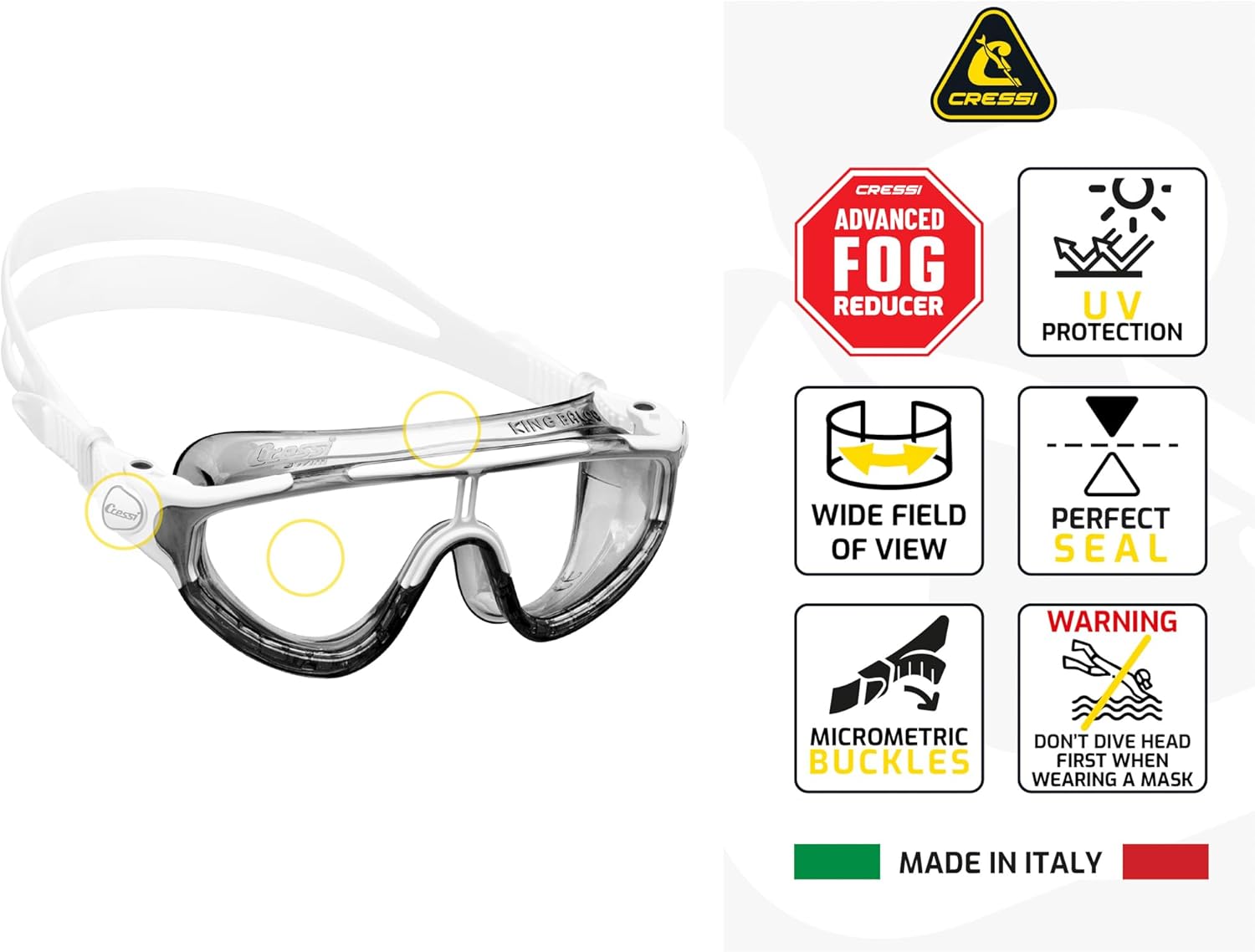 Detalle de Cressi Baloo King Goggles: Occhialini nuoto bambini con lente antiappannante e protezione UV, regolabili 7–15 anni
