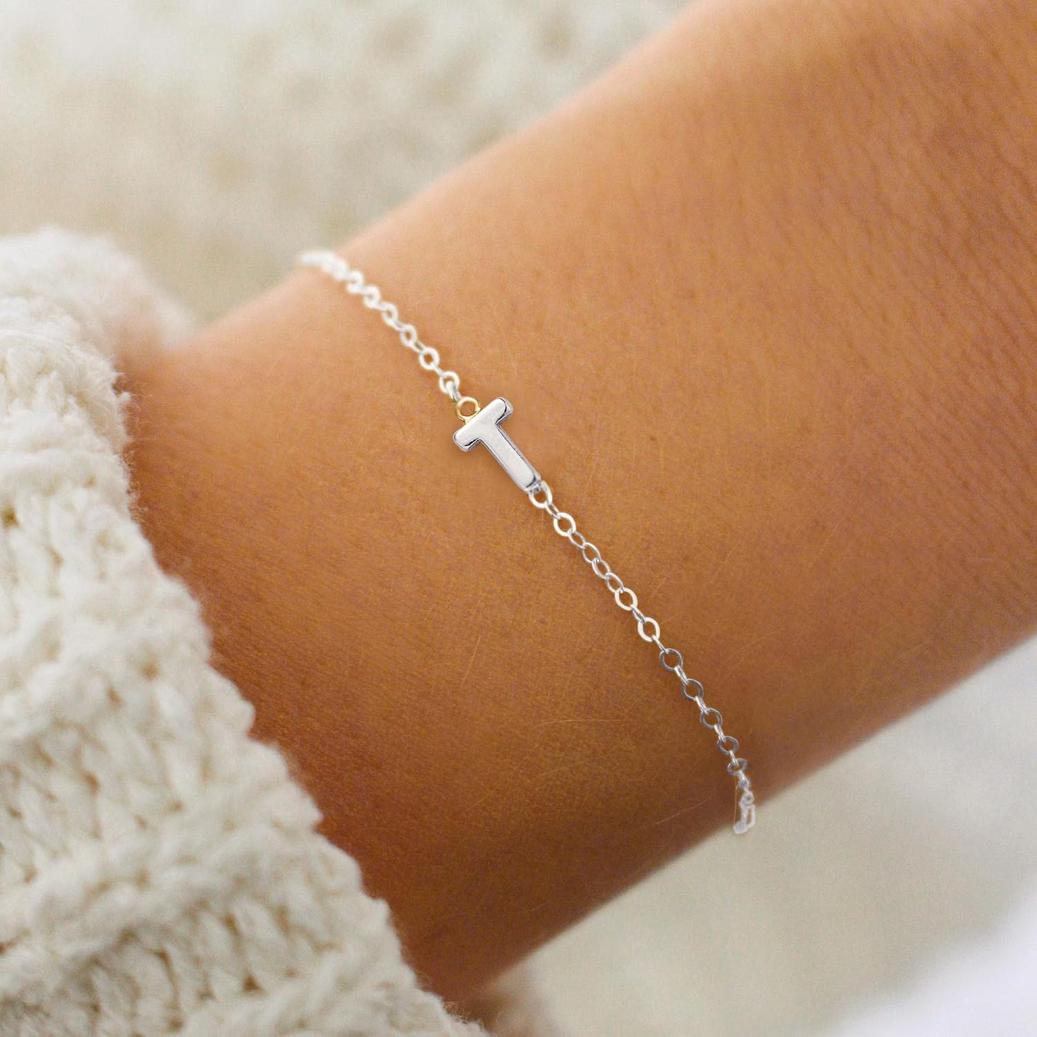 Thumbnail 1 de TINGN Bracciale in Argento Dorato con Iniziali – 18K Platina Oro Bianco, 15+5 cm, Per Donne e Ragazze