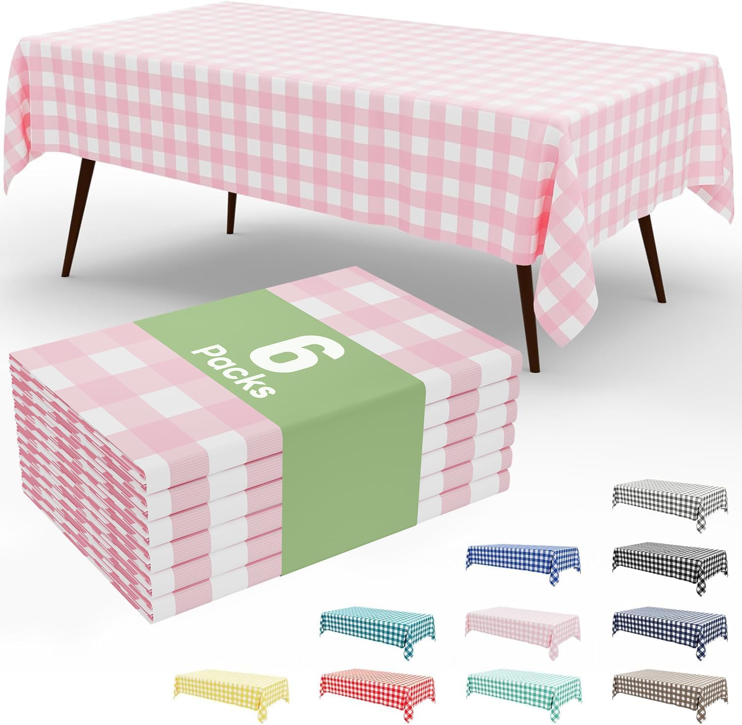 Detalle de Smiry 6-Pack Pink Gingham Disposable Tablecloths (54" x 108")
