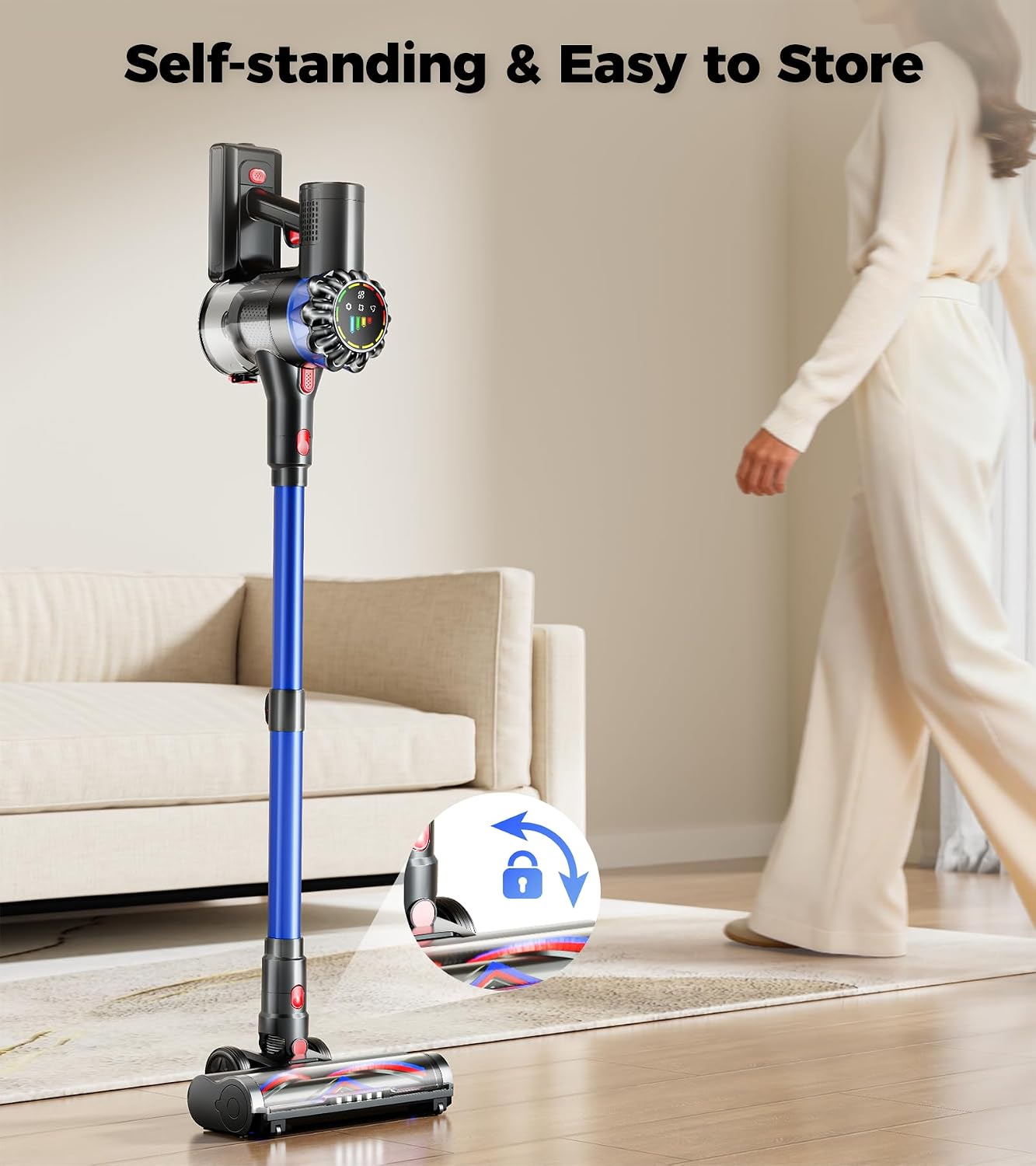 Detalle de HFFLH Cordless Vacuum Cleaner: 600W Power, 50KPa suction, 65-Min Runtime