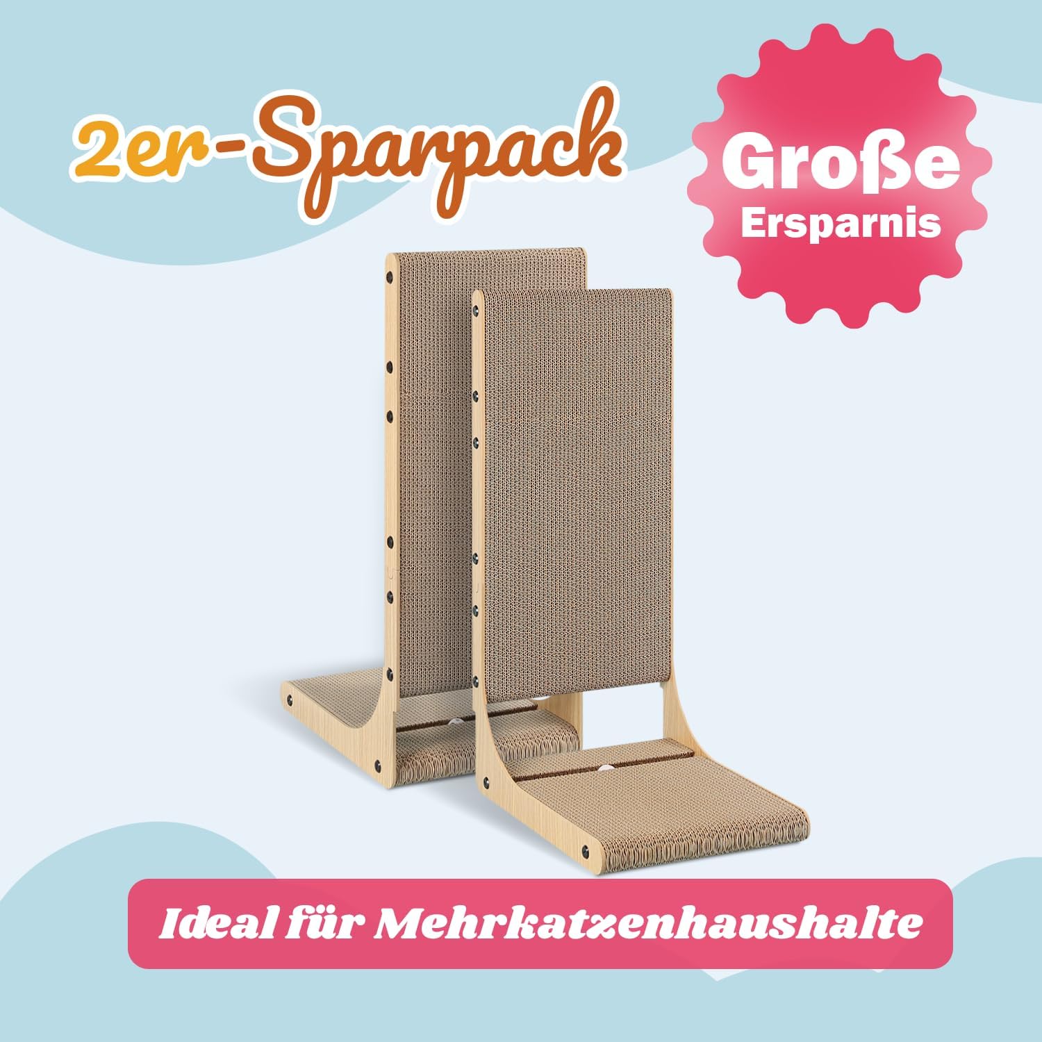 Thumbnail 1 de Zakkart 2er-Set Kratzbrett für Katzen (65 cm hoch) – L-förmiger Karton-Kratzbaum für Wand und Couch