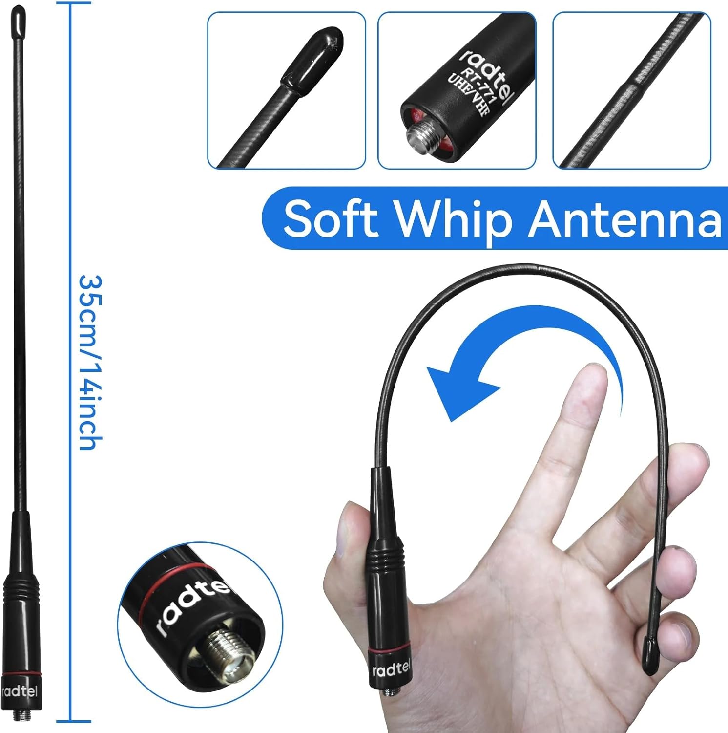 Detalle de Radtel RHD-771S antenna tri-band 35 cm 📡