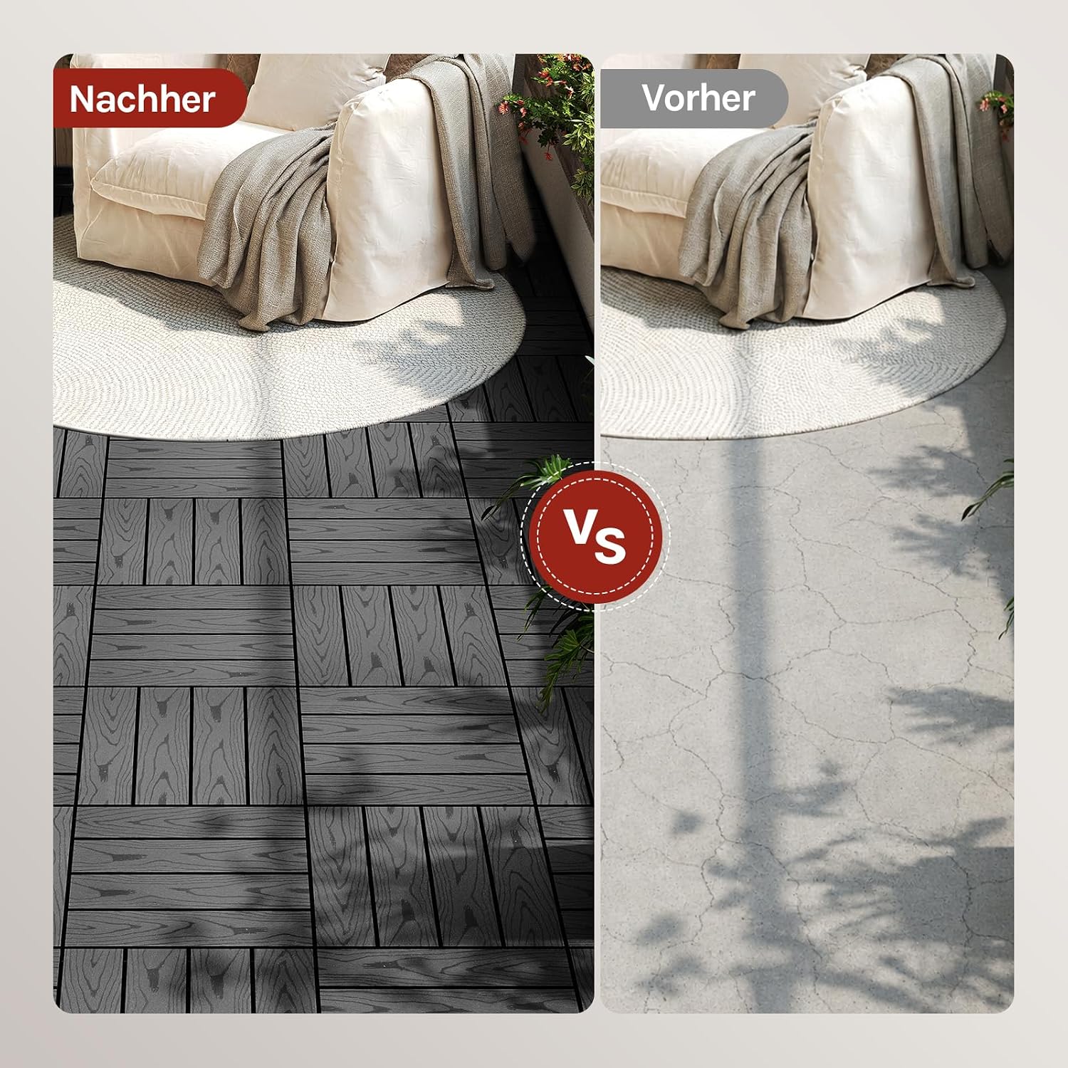 Thumbnail 6 de WOLTU WPC Terrassenfliesen Holzoptik 30x30 cm – grau, 11 Stück pro m², Klicksystem