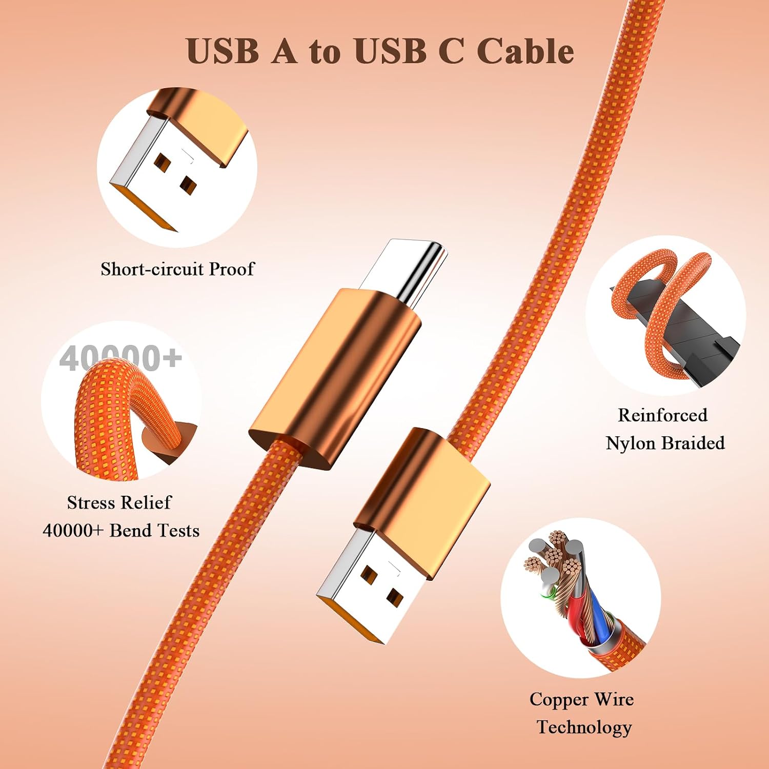 Detalle de 6ft USB A to USB C fast charging cable