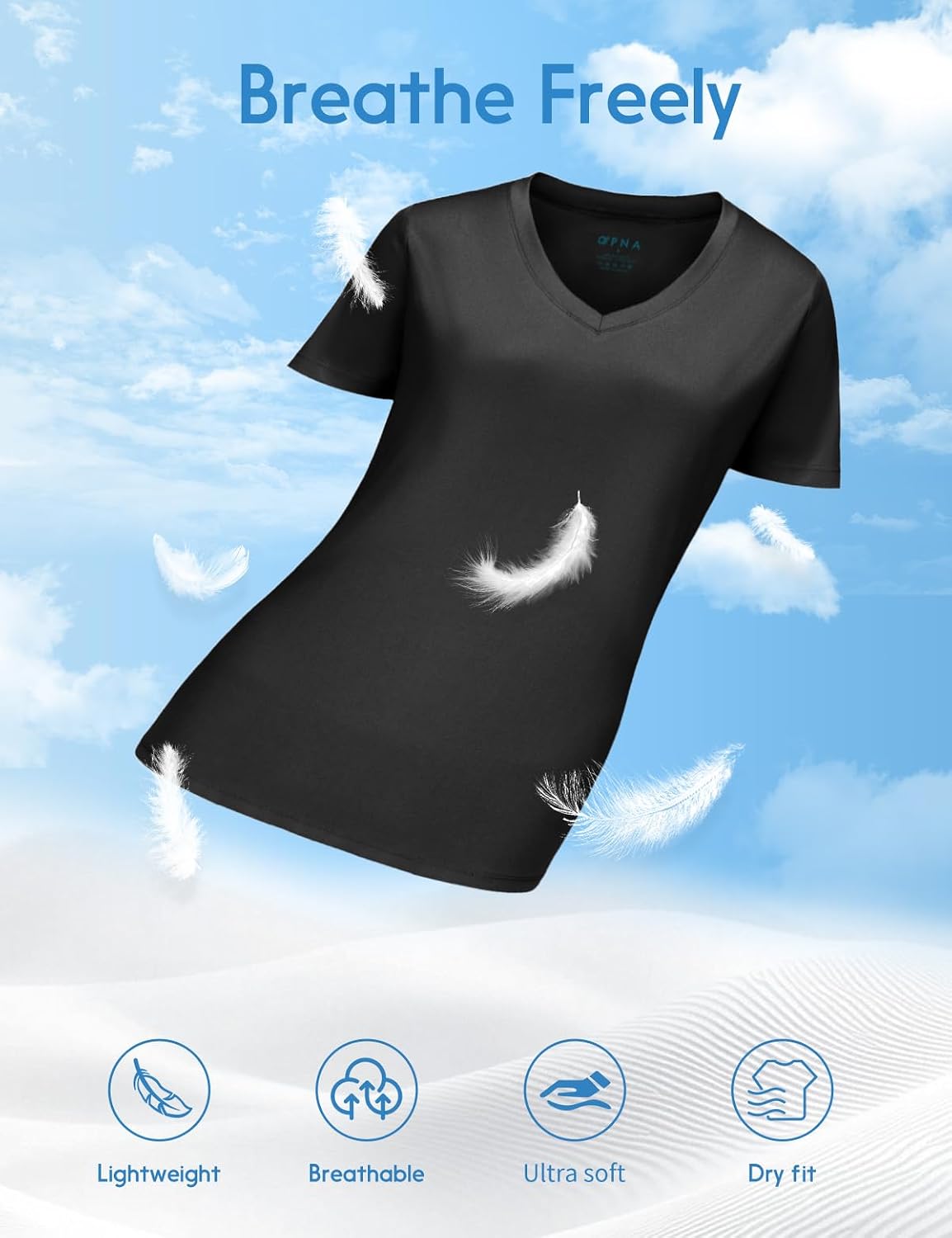 Detalle de V Neck T Shirts for Women – Athletic Short Sleeve Workout Top with UV Sun Protection & Quick-Dry Moisture Wicking