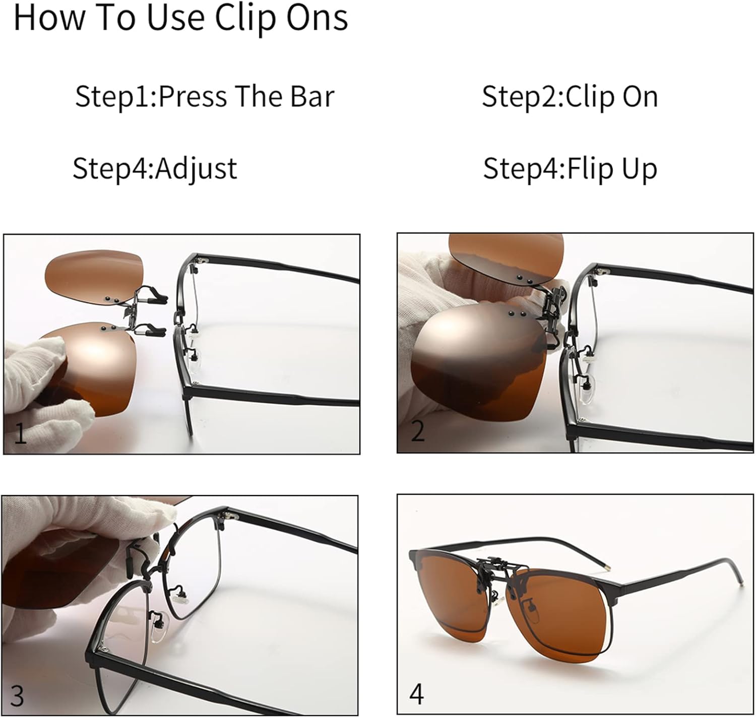 Thumbnail 4 de YAMEIZE Polarized Clip on Sunglasses Round – UV400 Flip Up Rimless Clip Ons