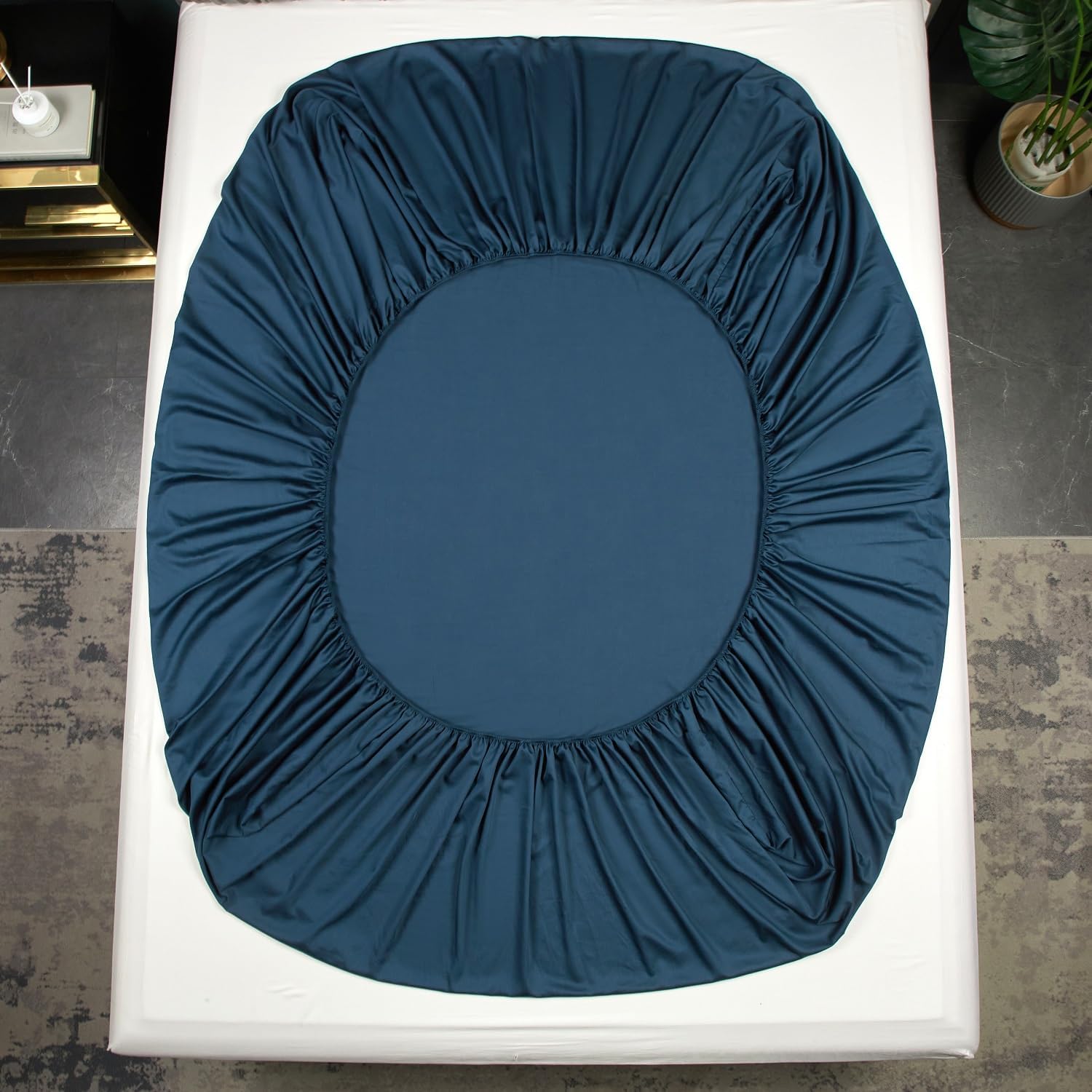 Thumbnail 5 de Luofanfei Drap-Housse 180x200cm Satin Lycocell — Pétrole Uni, Élastiqué 30 cm