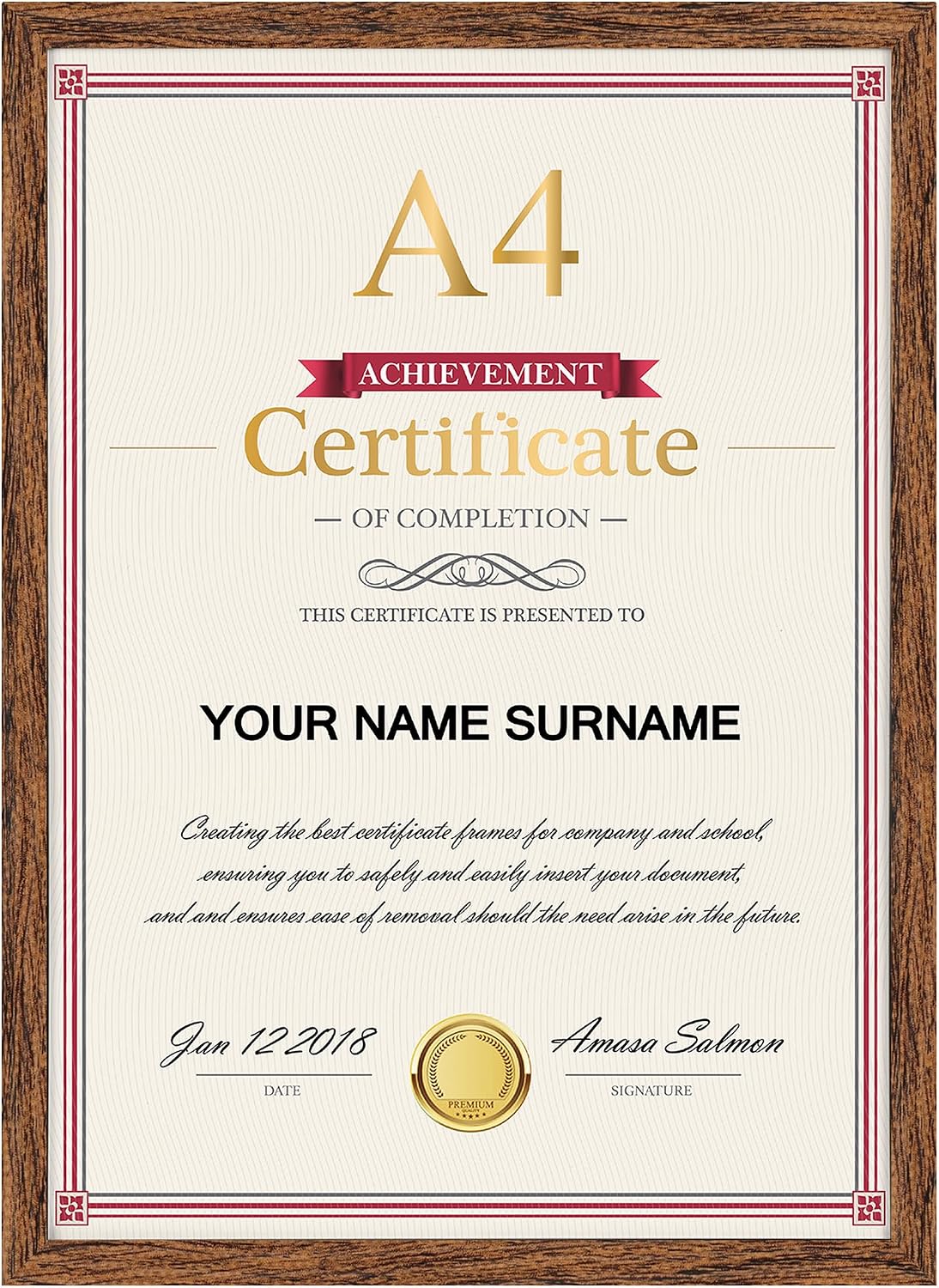 Detalle de Giftgarden Walnut Brown A4 Picture Frame – Versatile Wall or Desk Display for Certificates, Posters and Artwork (Single)